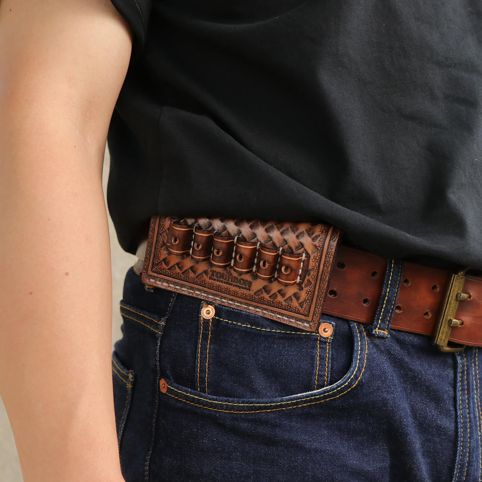 TOURBON Leather Cartridge Holder Belt Shell Slide Rifle Ammo Carrier for 30-06,270,6555,375,300,etc.