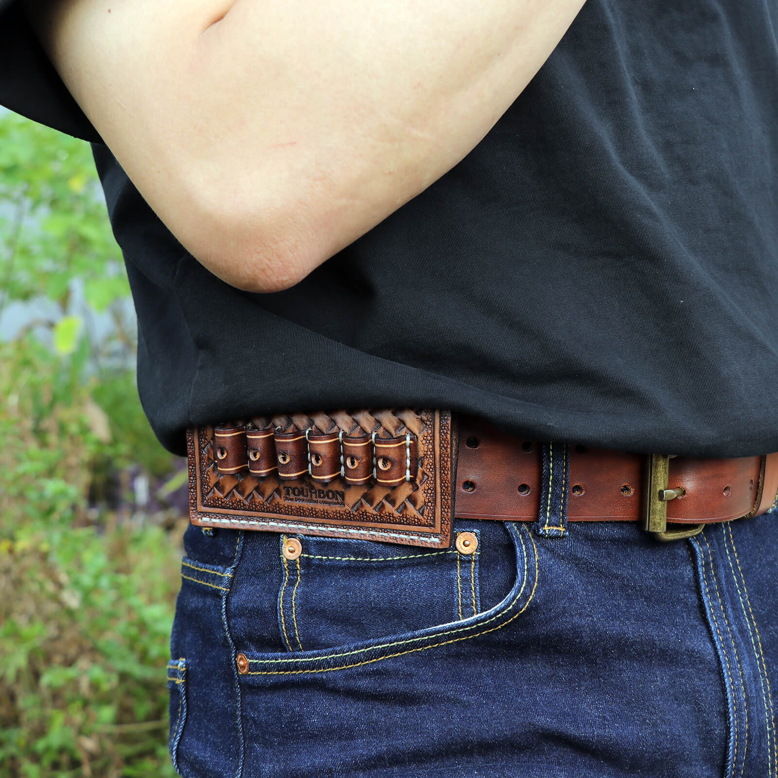 TOURBON Leather Cartridge Holder Belt Shell Slide Rifle Ammo Carrier for 30-06,270,6555,375,300,etc.