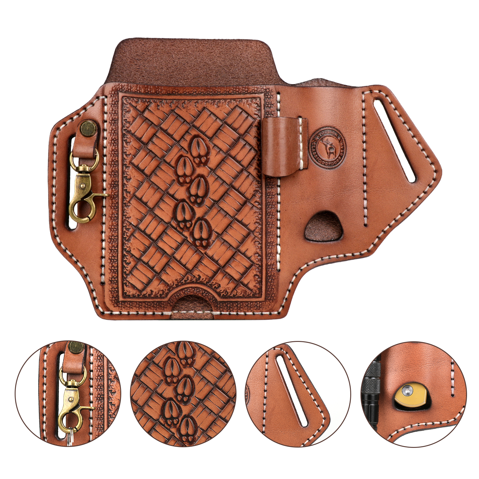 Tourbon Leather Cell Phone Holster with Belt Loop Case Tool EDC Folding Knives Sheath