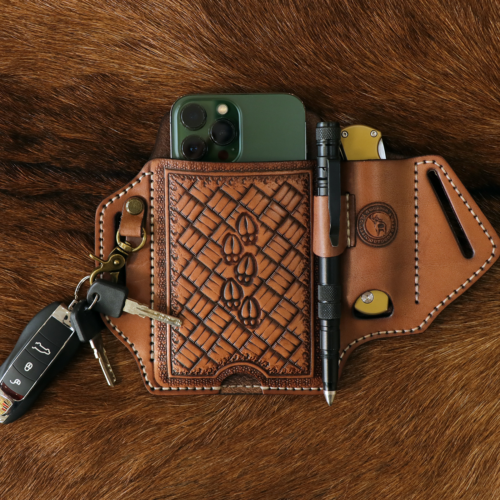 Tourbon Leather Cell Phone Holster with Belt Loop Case Tool EDC Folding Knives Sheath