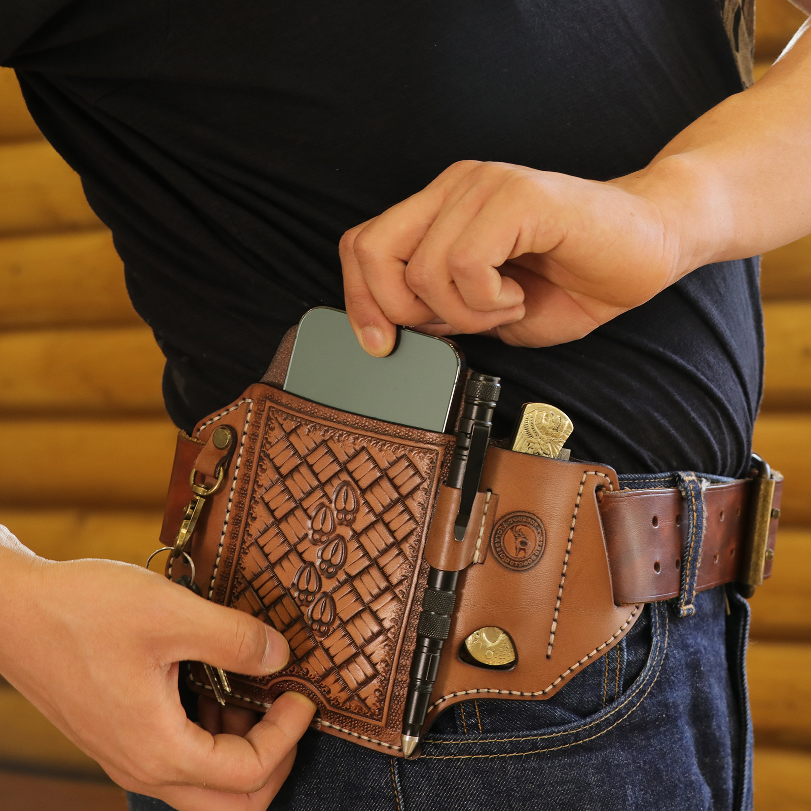 Tourbon Leather Cell Phone Holster with Belt Loop Case Tool EDC Folding Knives Sheath