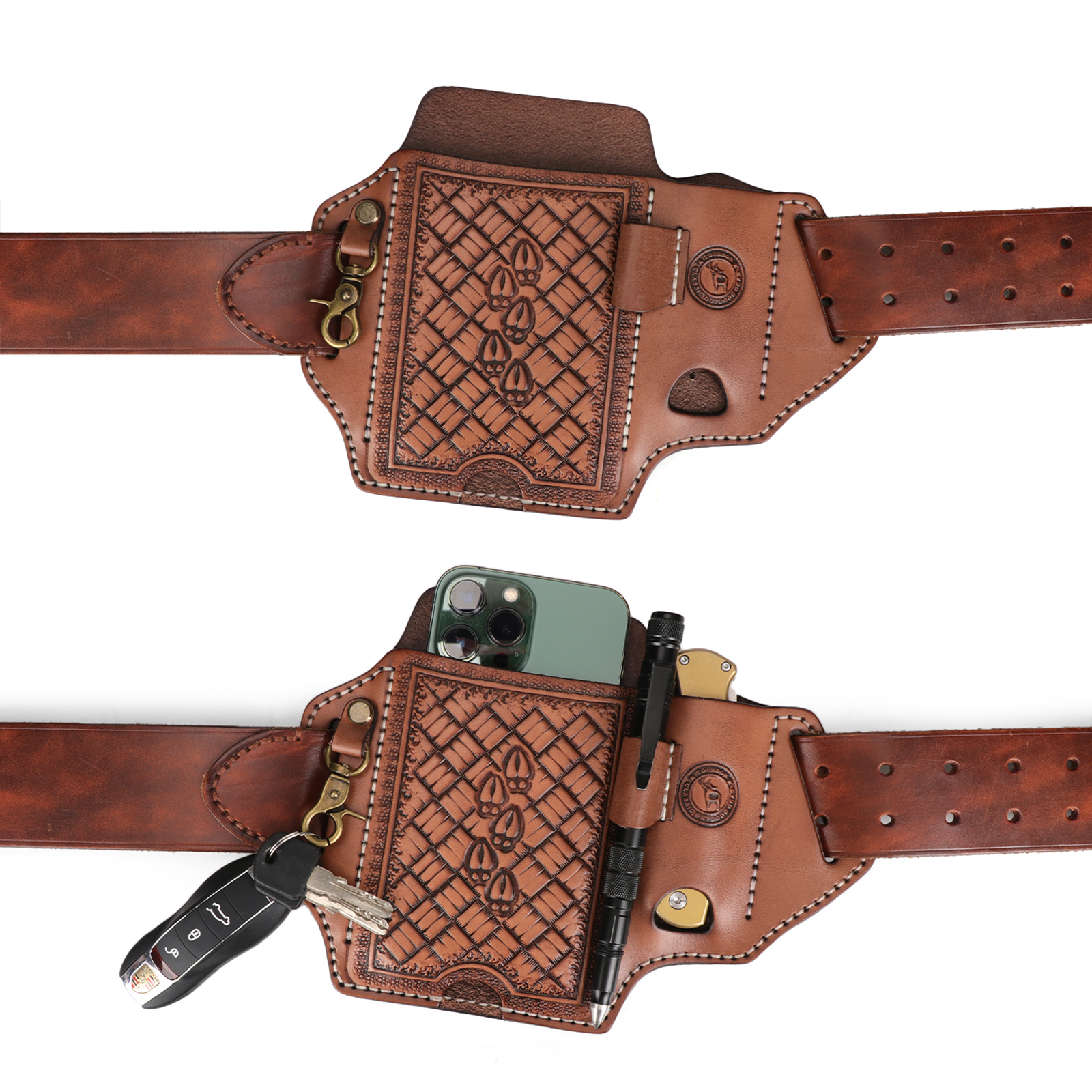 Tourbon Leather Cell Phone Holster with Belt Loop Case Tool EDC Folding Knives Sheath