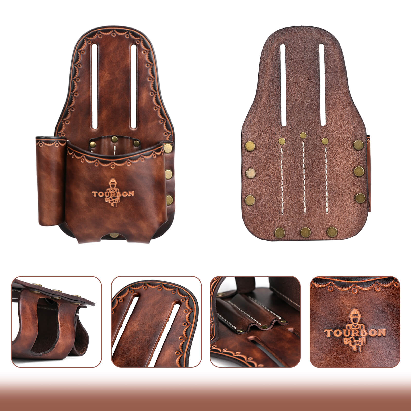 TOURBON Vinage Leather Tape Measure Holder for Belt 