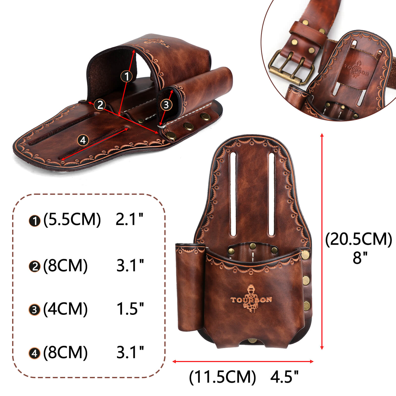 TOURBON Vinage Leather Tape Measure Holder for Belt 