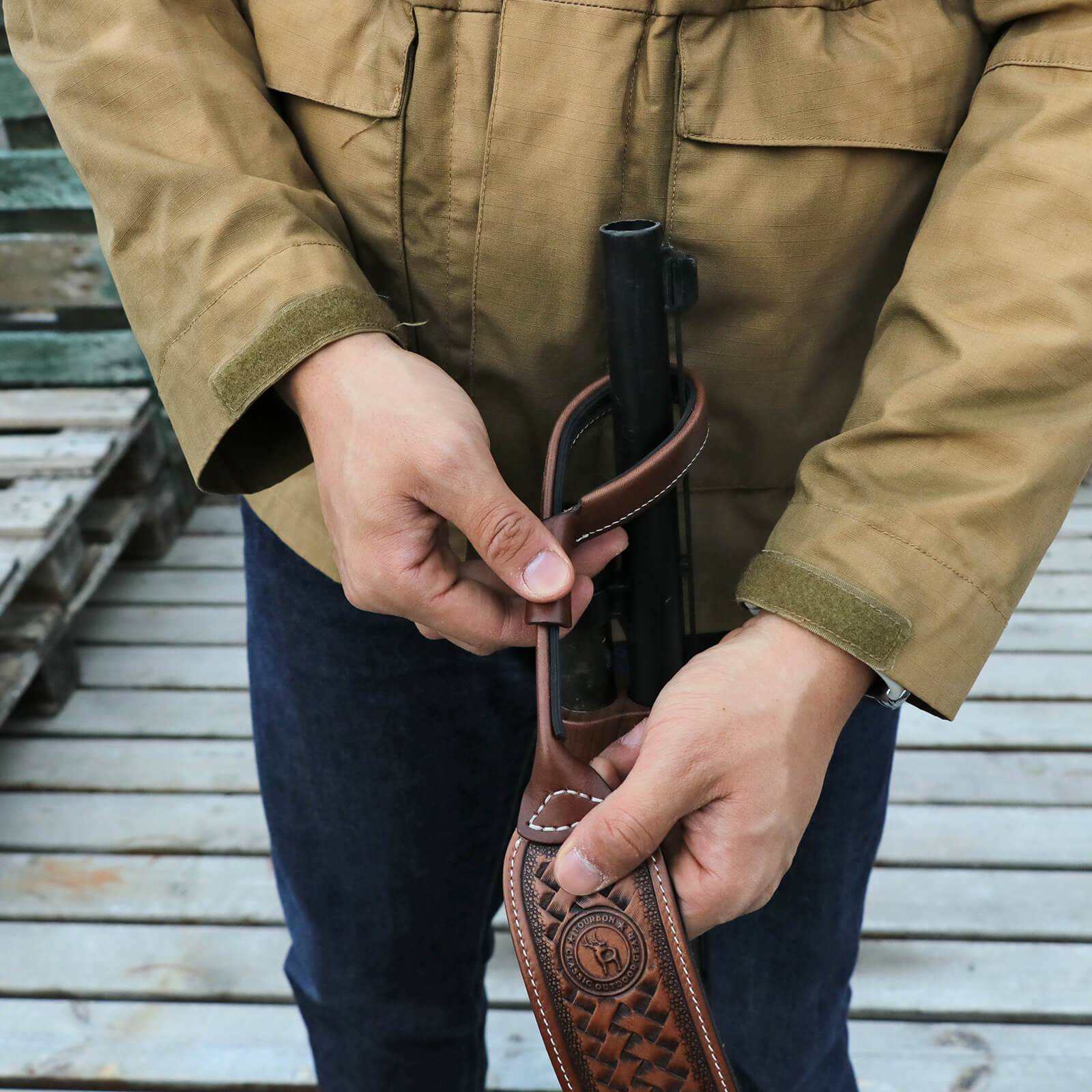 TOURBON Leather No Drill Hunting Sling
