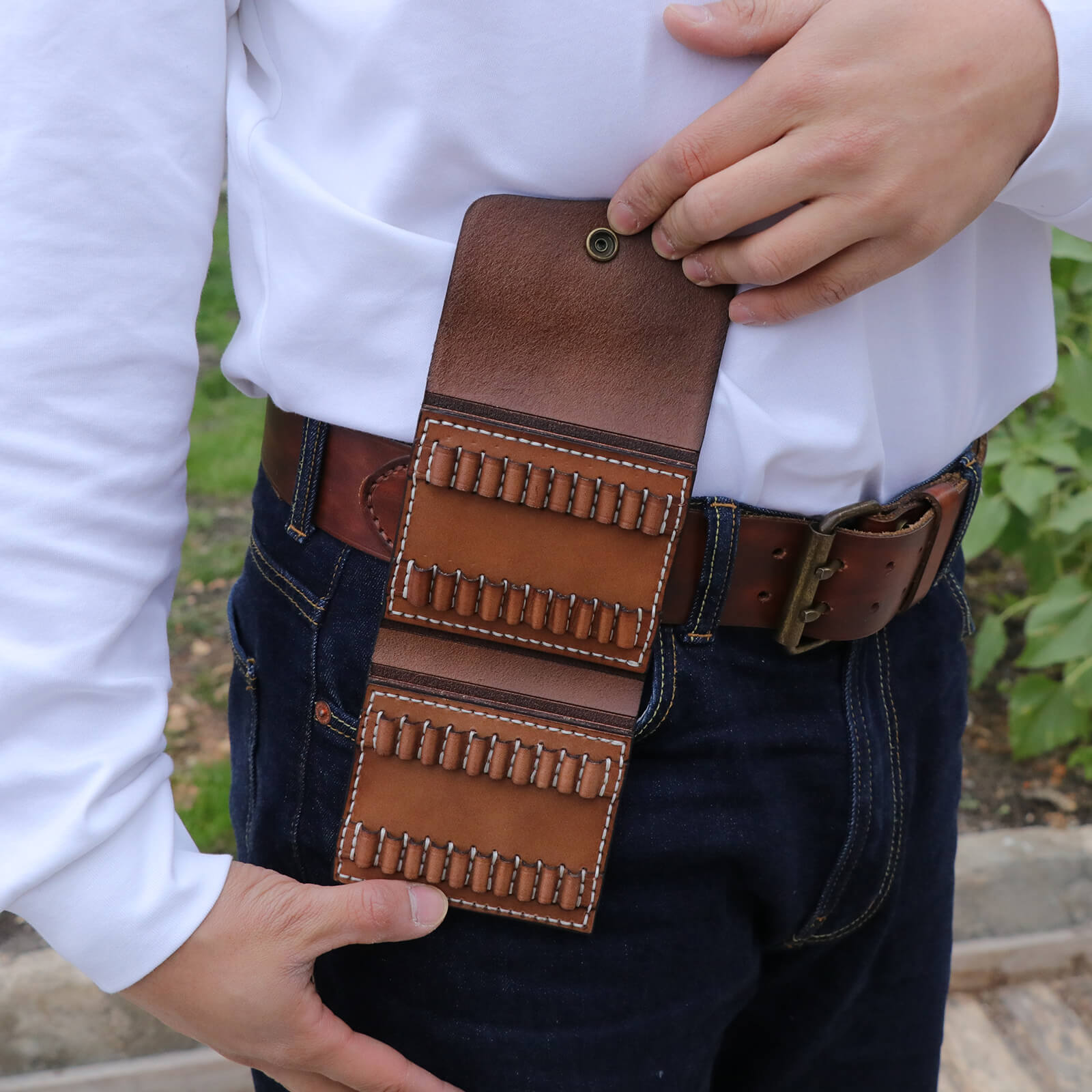 TOURBON Vintage Leather Hunting Shell Holder Wallet for .22 .17