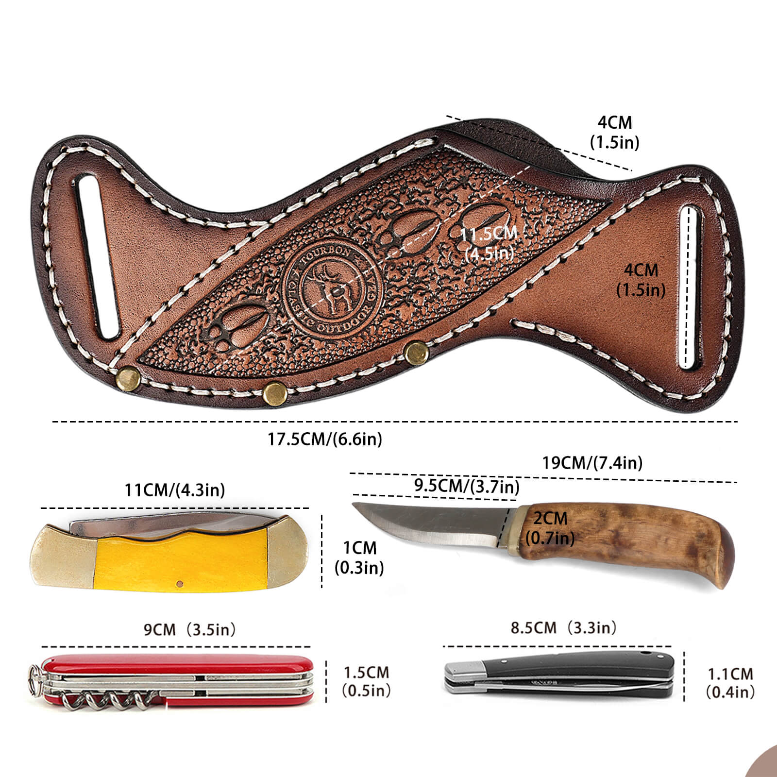 TOURBON Leather Fixed Blade Knife Sheath for 1.5" Belt