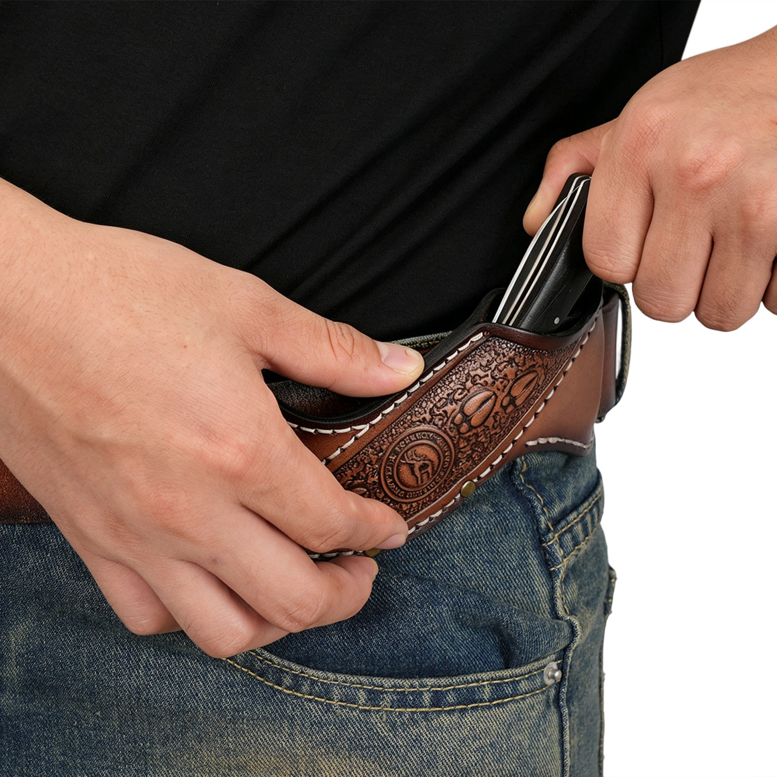 TOURBON Leather Fixed Blade Knife Sheath for 1.5" Belt
