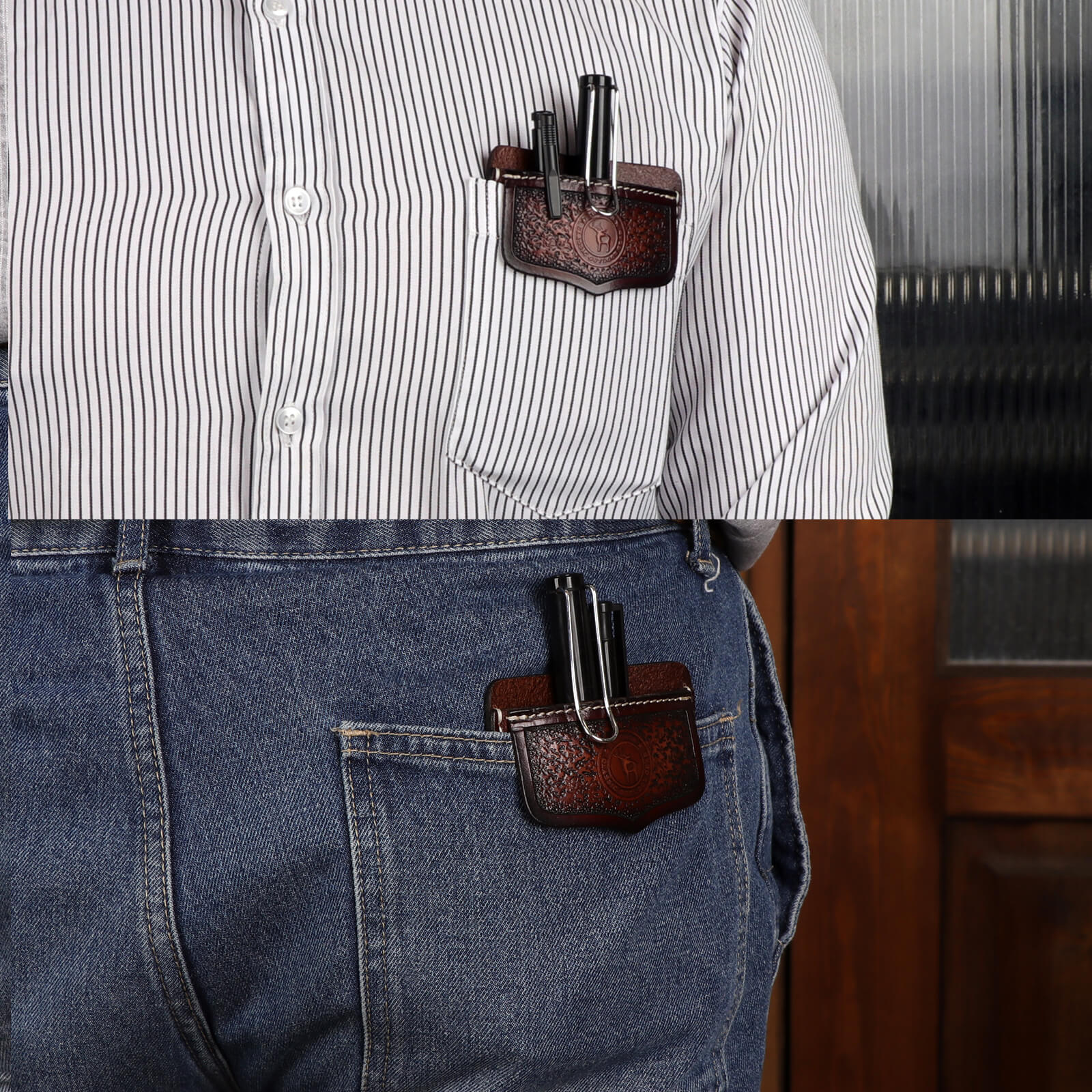 TOURBON Leather Pocket Protector for Men Durable Tool Pouch for Jeans Shirts Pocket Sleeve 