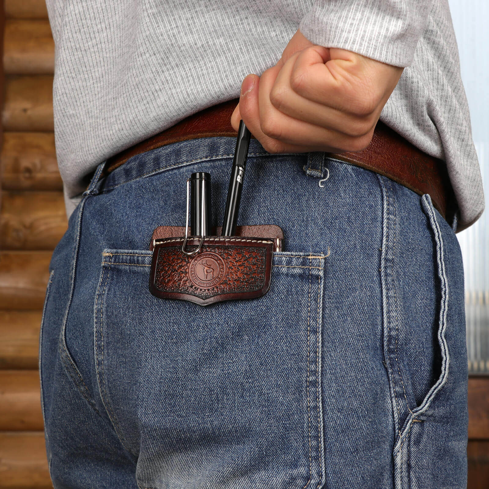 TOURBON Leather Pocket Protector for Men Durable Tool Pouch for Jeans Shirts Pocket Sleeve 