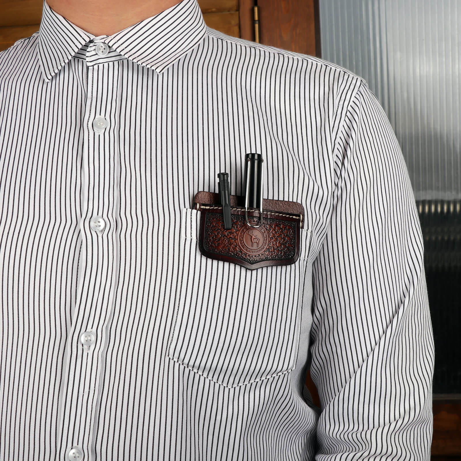 TOURBON Leather Pocket Protector for Men Durable Tool Pouch for Jeans Shirts Pocket Sleeve 