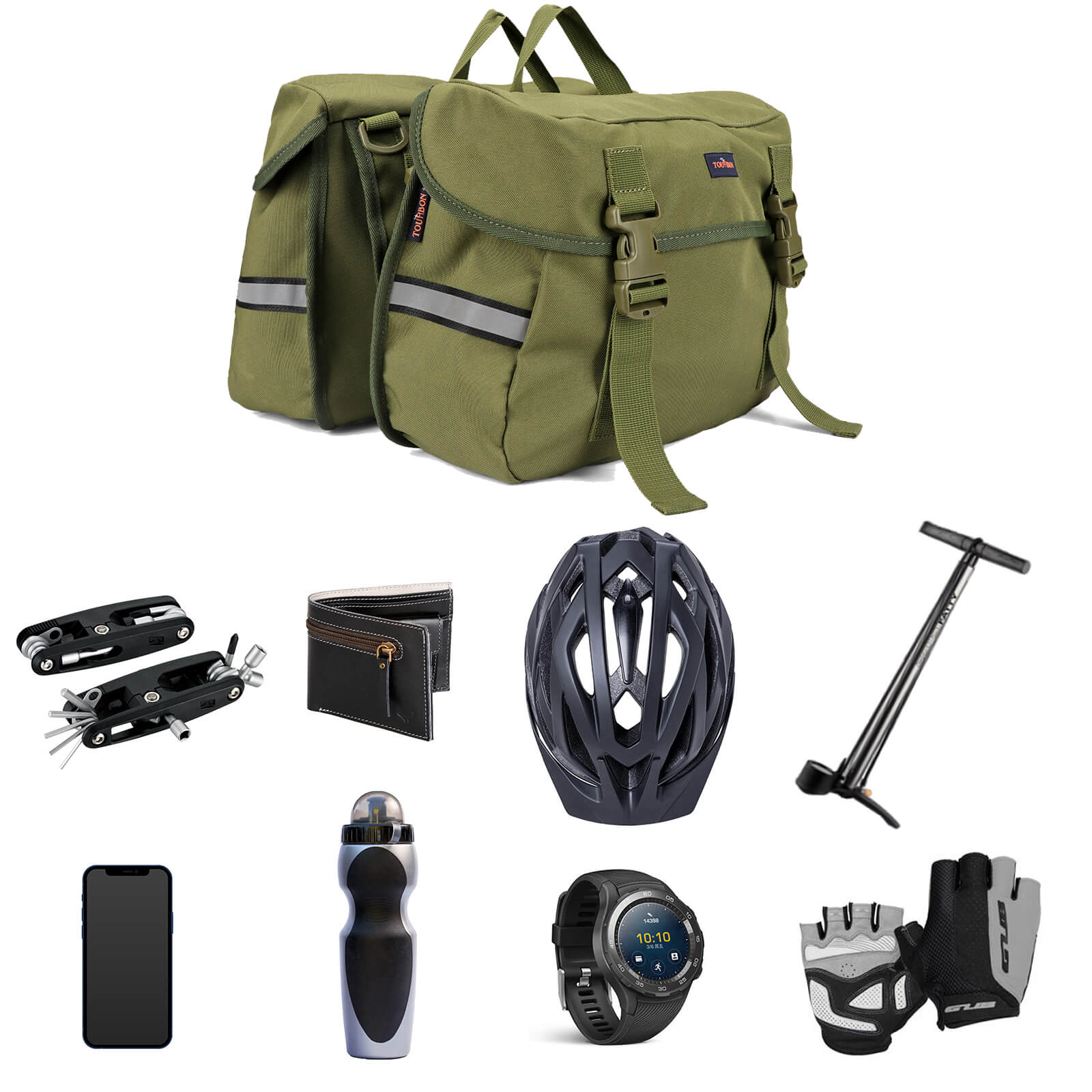 TOURBON Nylon Bicycle Double Panniers with Reflective Stripe