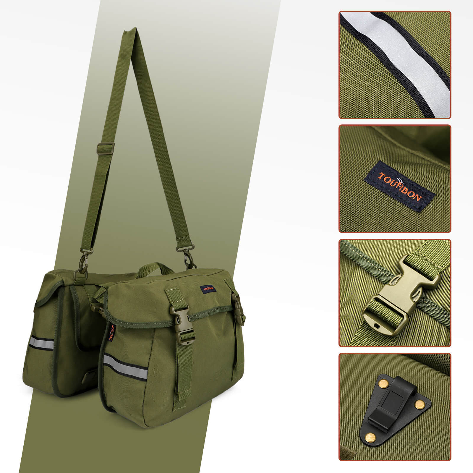 TOURBON Nylon Bicycle Double Panniers with Reflective Stripe