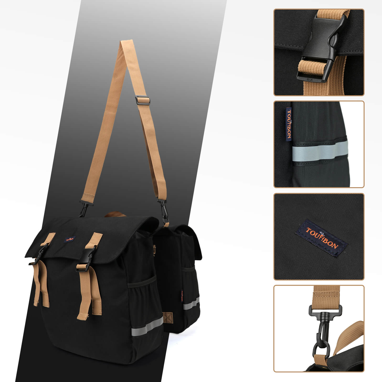 [Copy]TOURBON Nylon Bicycle Double Panniers with Reflective Stripe