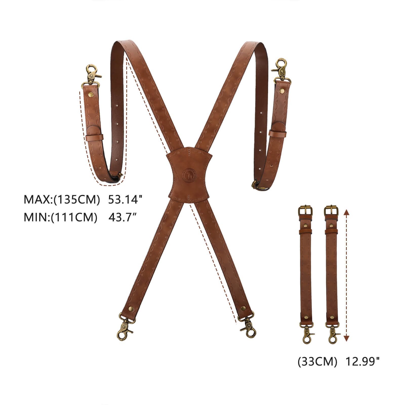 TOURBON Leather Mens Suspenders X Back Design with 4 Metal Clips