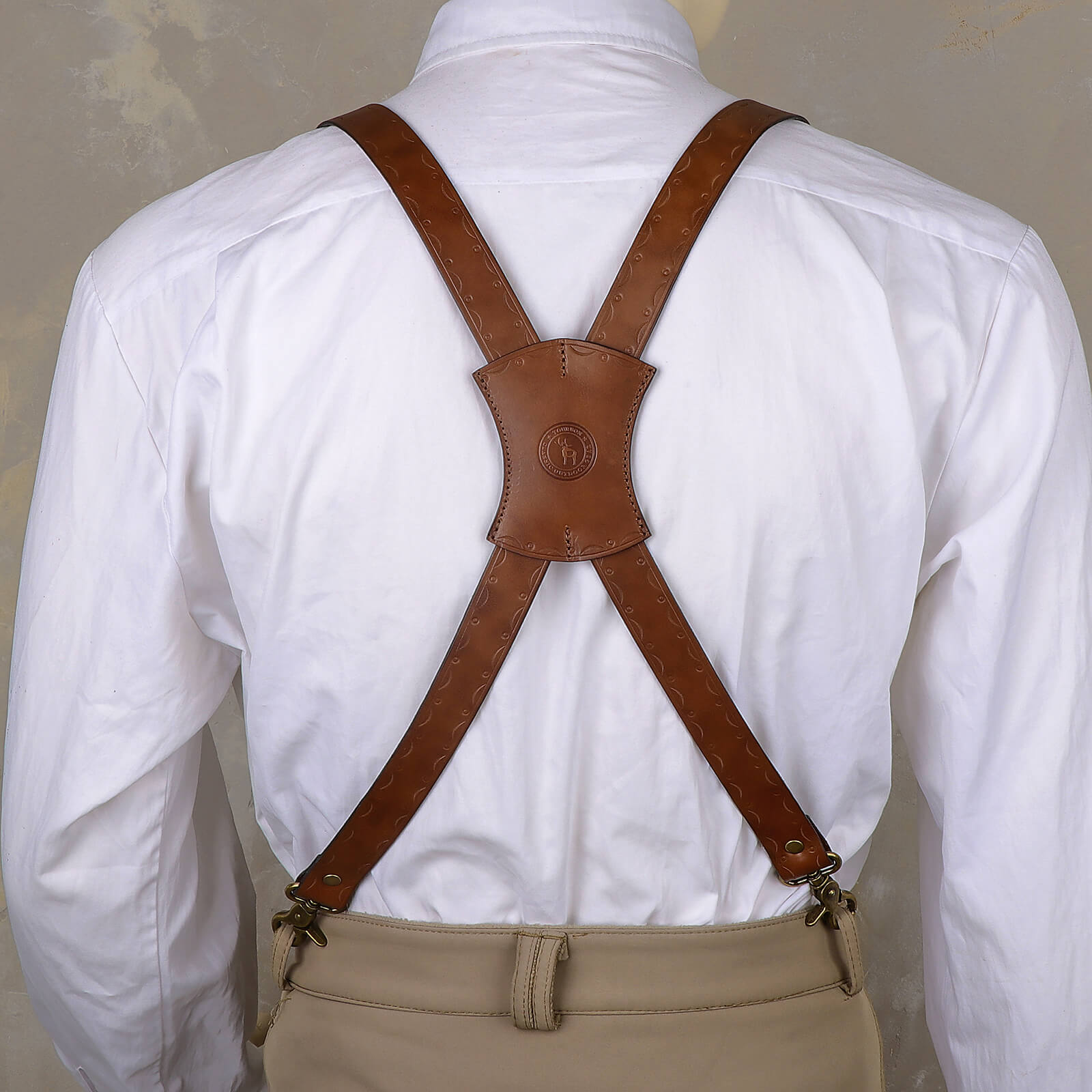TOURBON Leather Mens Suspenders X Back Design with 4 Metal Clips