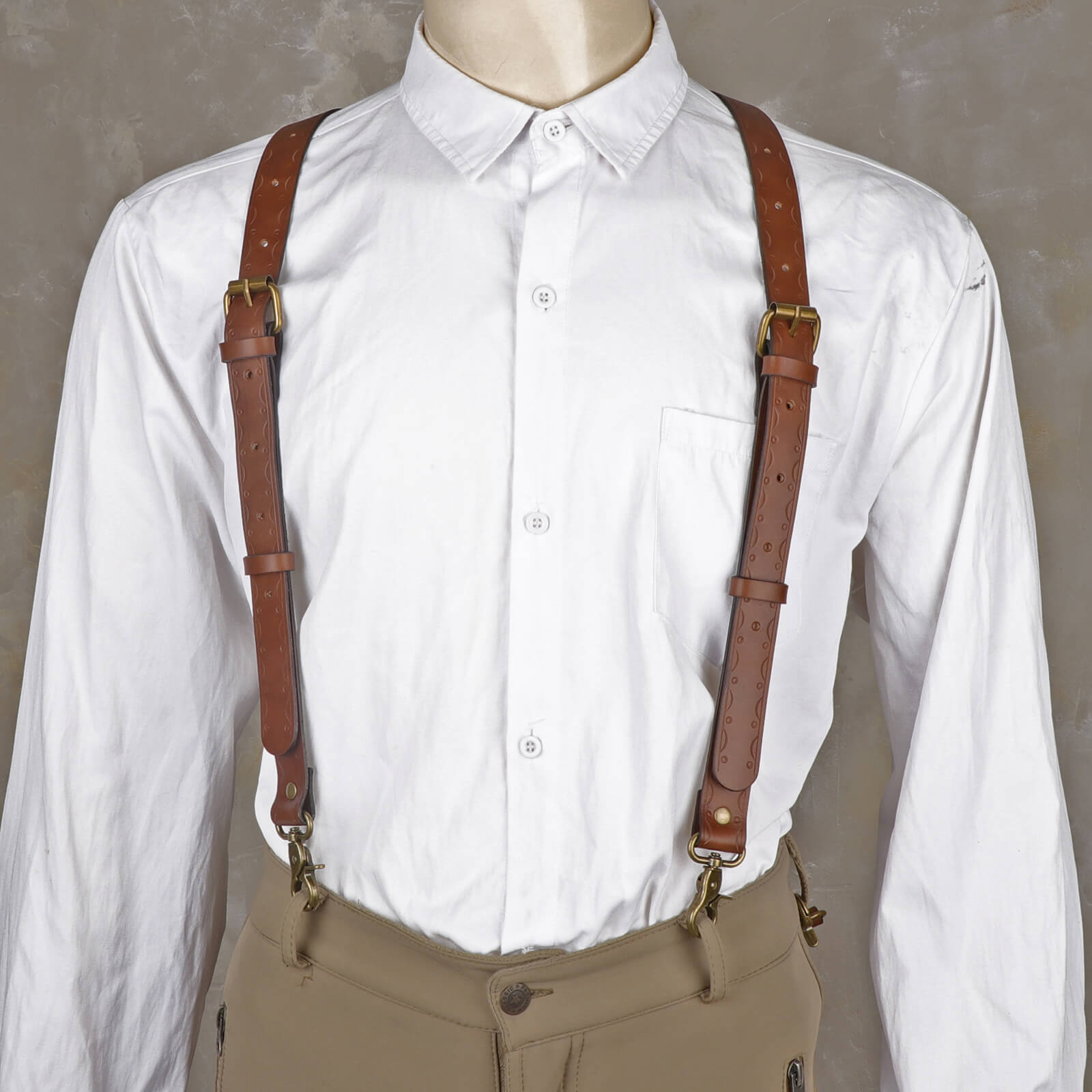 TOURBON Leather Mens Suspenders X Back Design with 4 Metal Clips