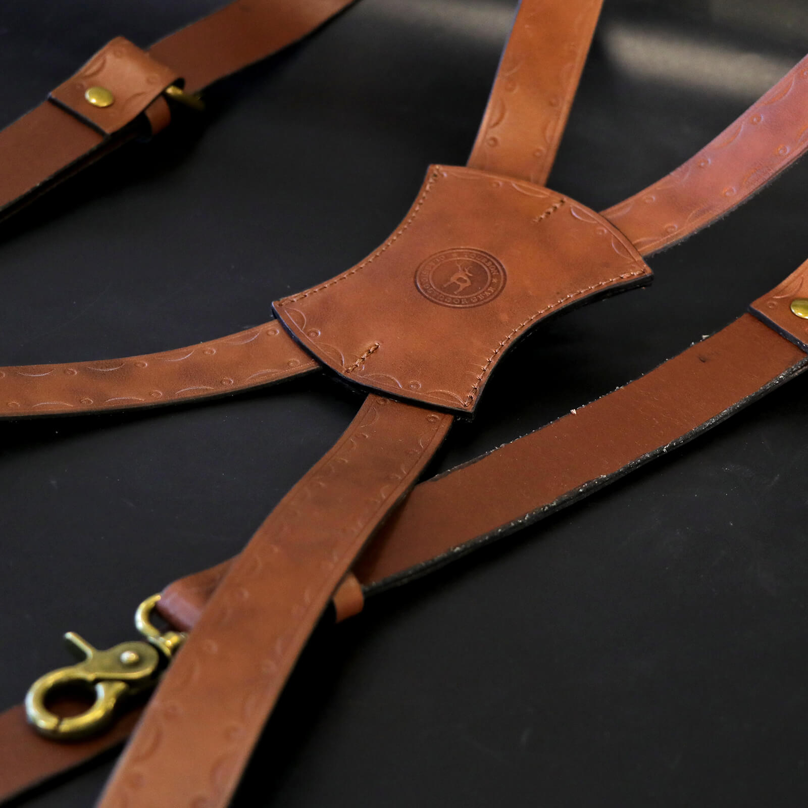 TOURBON Leather Mens Suspenders X Back Design with 4 Metal Clips