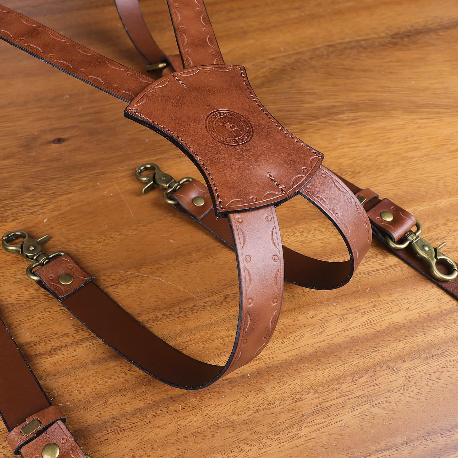 TOURBON Leather Mens Suspenders X Back Design with 4 Metal Clips