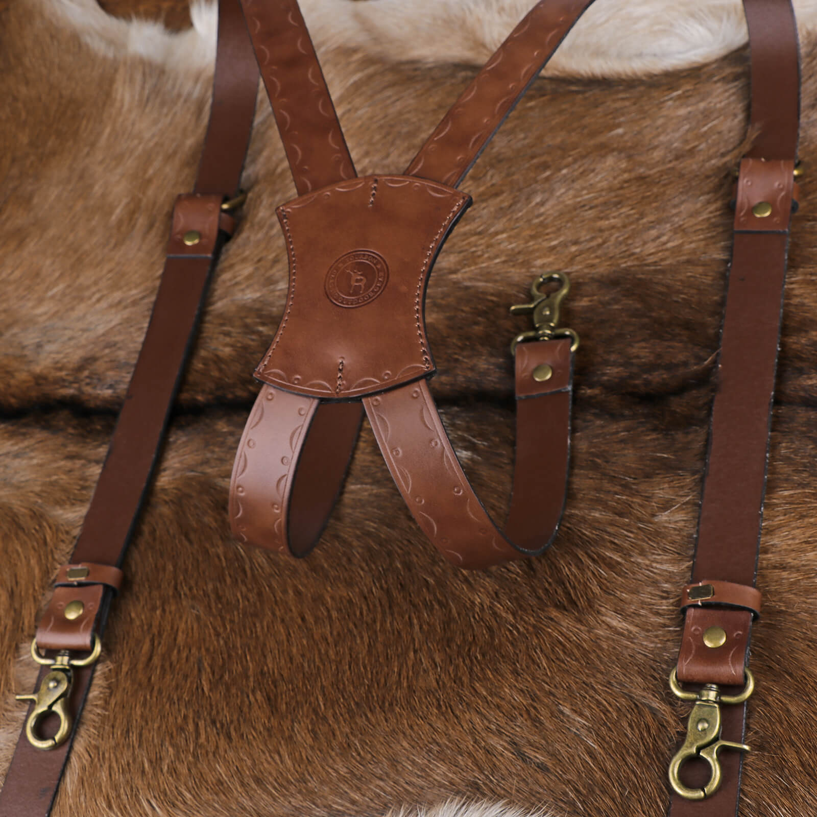 TOURBON Leather Mens Suspenders X Back Design with 4 Metal Clips