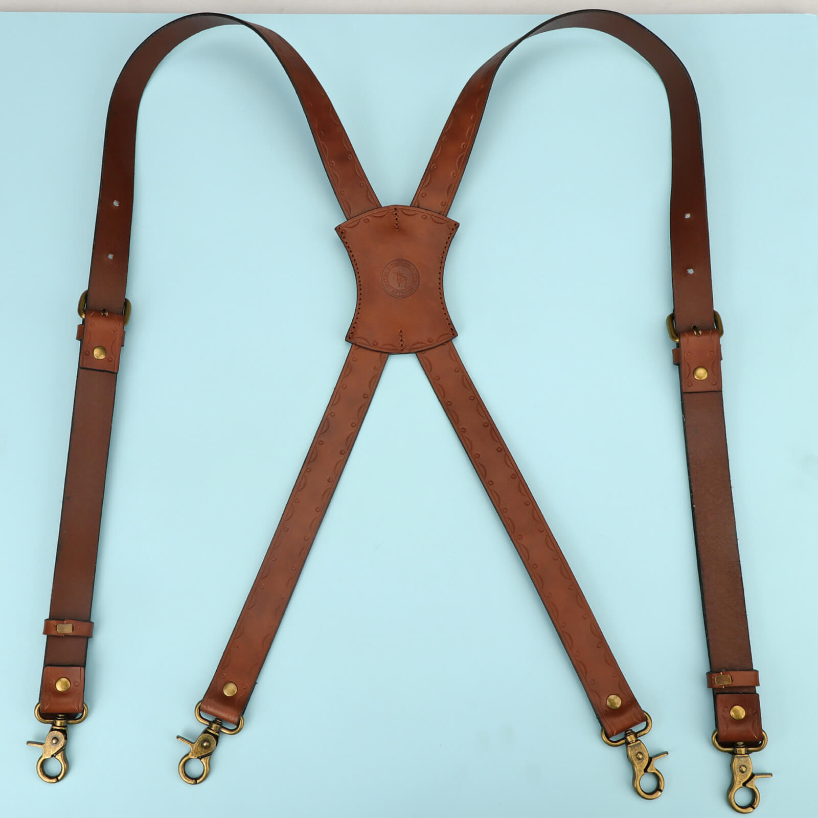 TOURBON Leather Mens Suspenders X Back Design with 4 Metal Clips