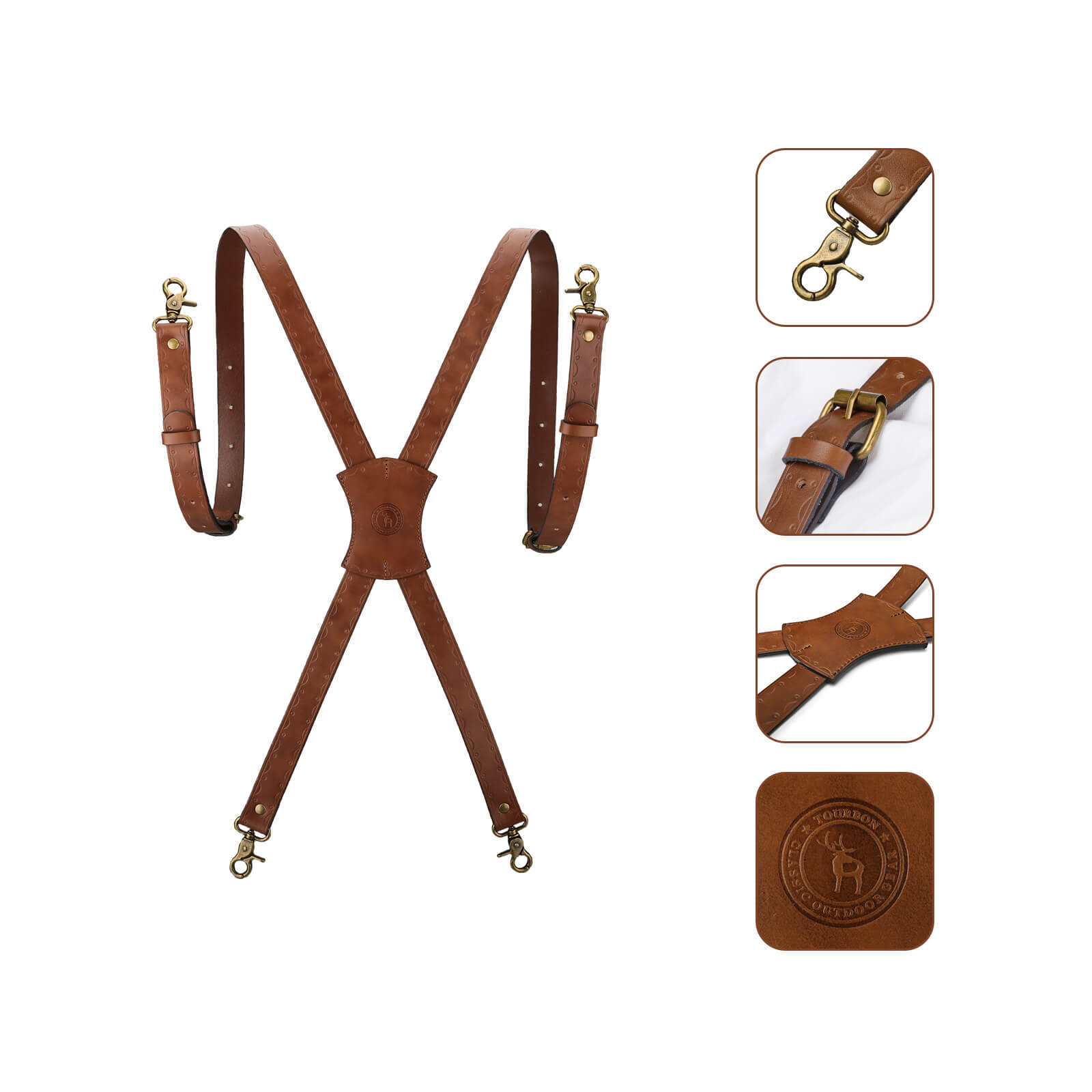 TOURBON Leather Mens Suspenders X Back Design with 4 Metal Clips