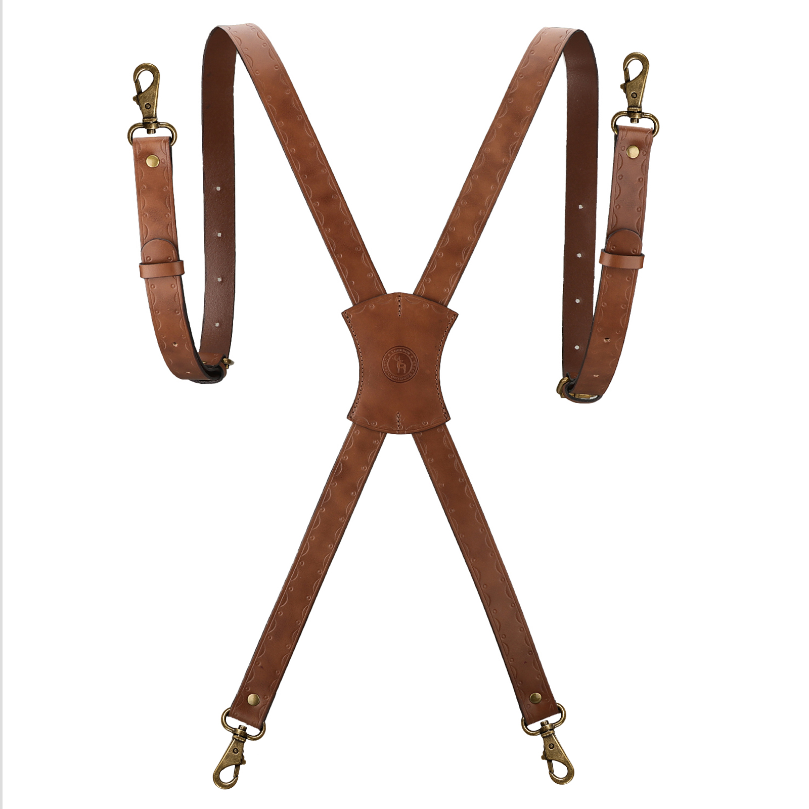 TOURBON Leather Mens Suspenders X Back Design with 4 Metal Clips