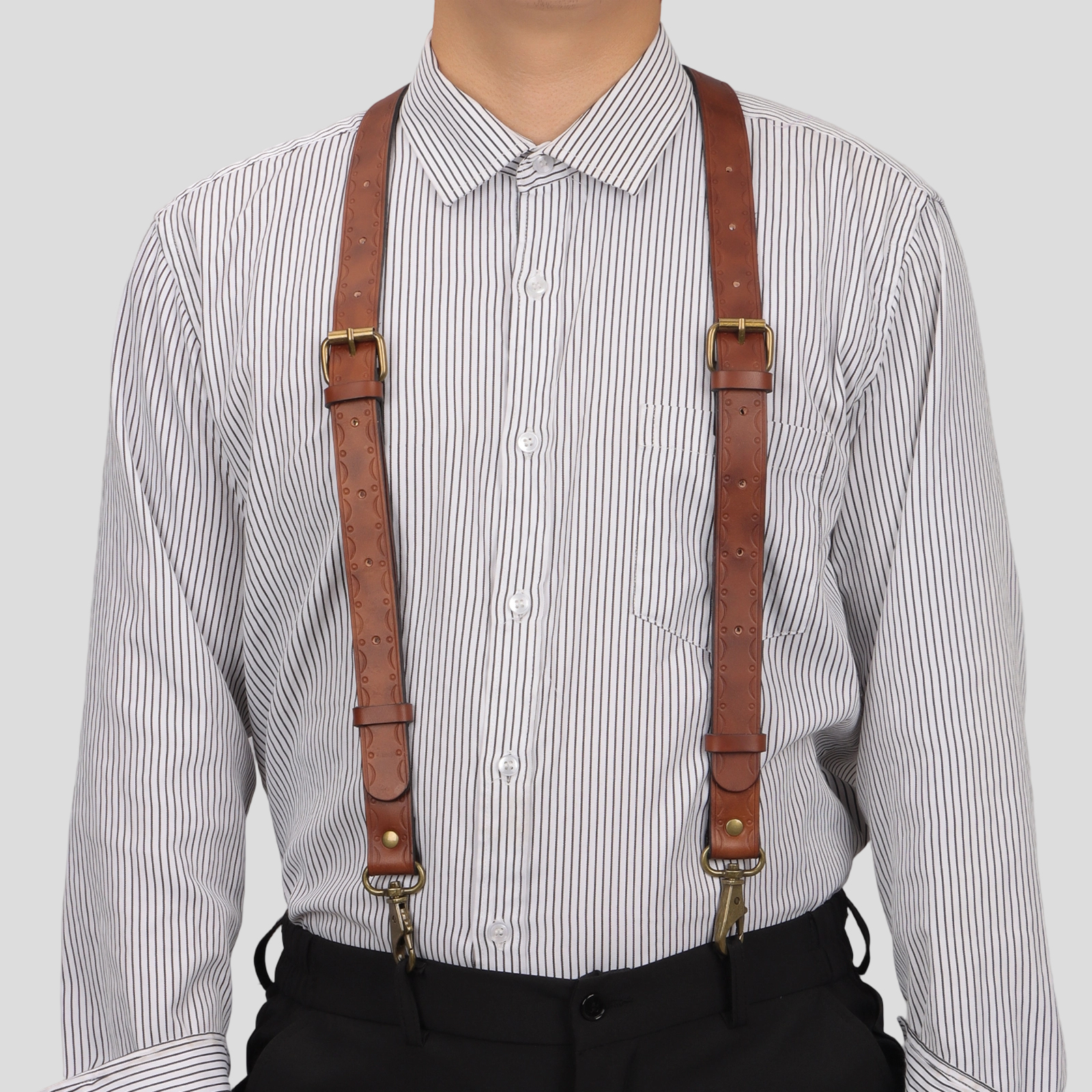 TOURBON Leather Mens Suspenders X Back Design with 4 Metal Clips