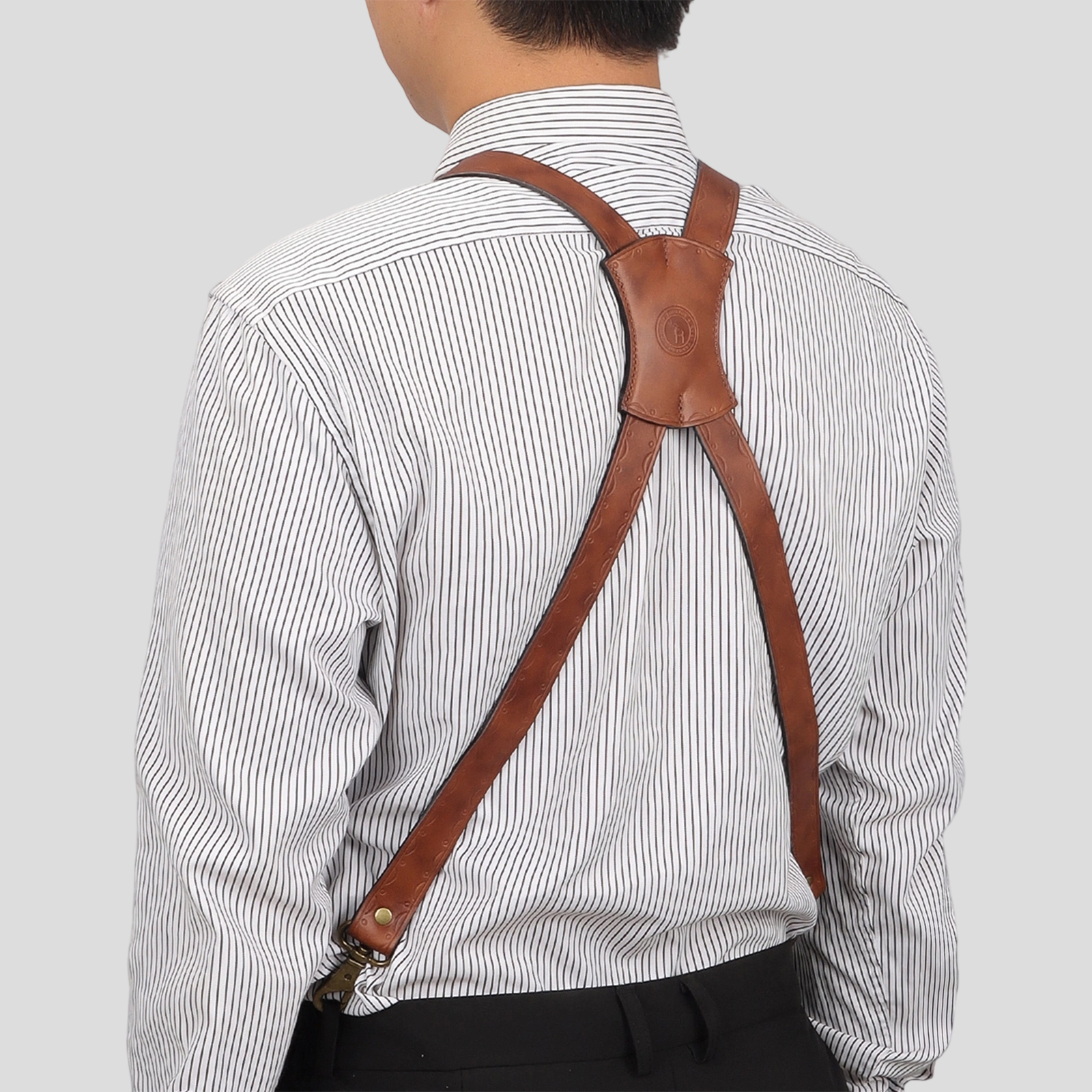 TOURBON Leather Mens Suspenders X Back Design with 4 Metal Clips