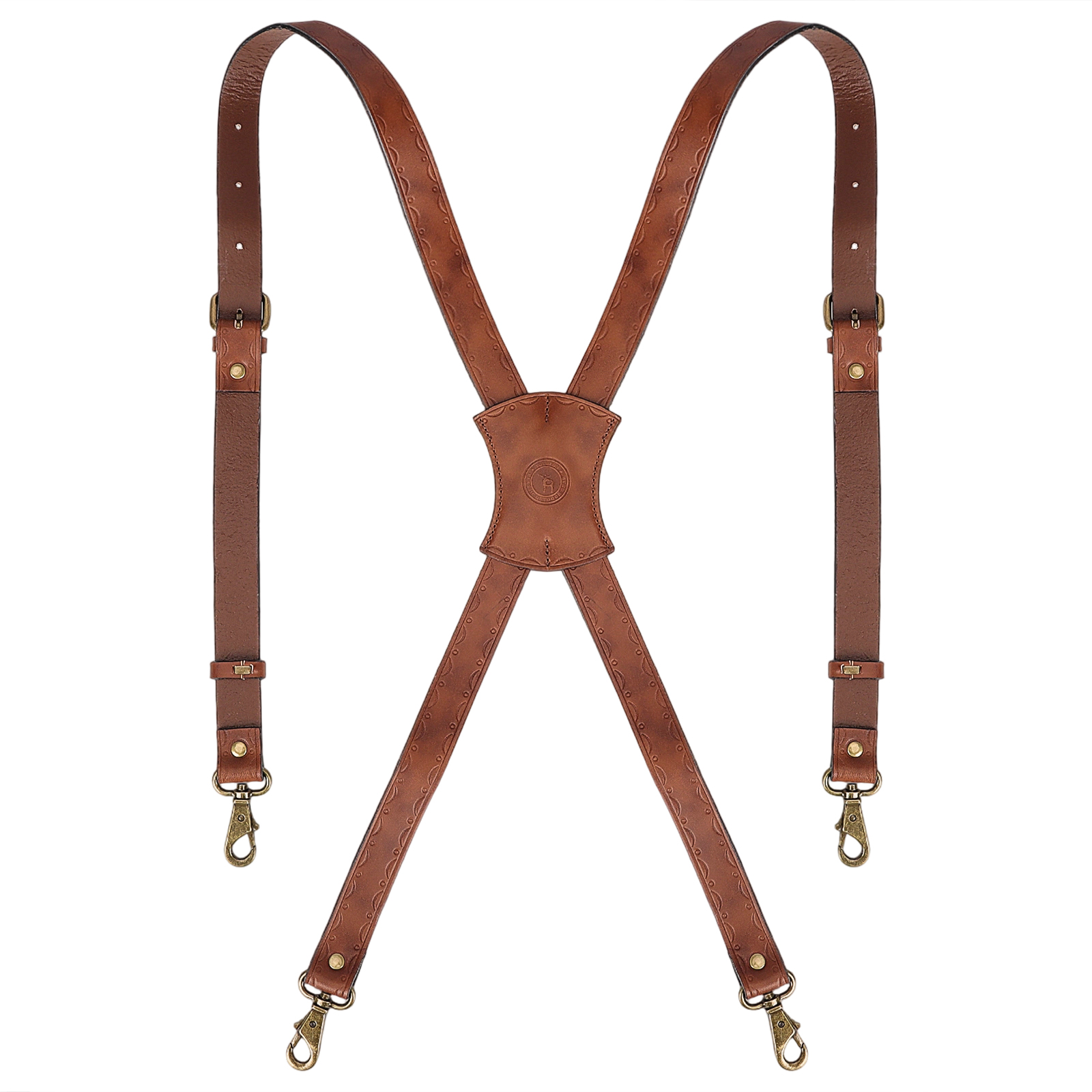 TOURBON Leather Mens Suspenders X Back Design with 4 Metal Clips