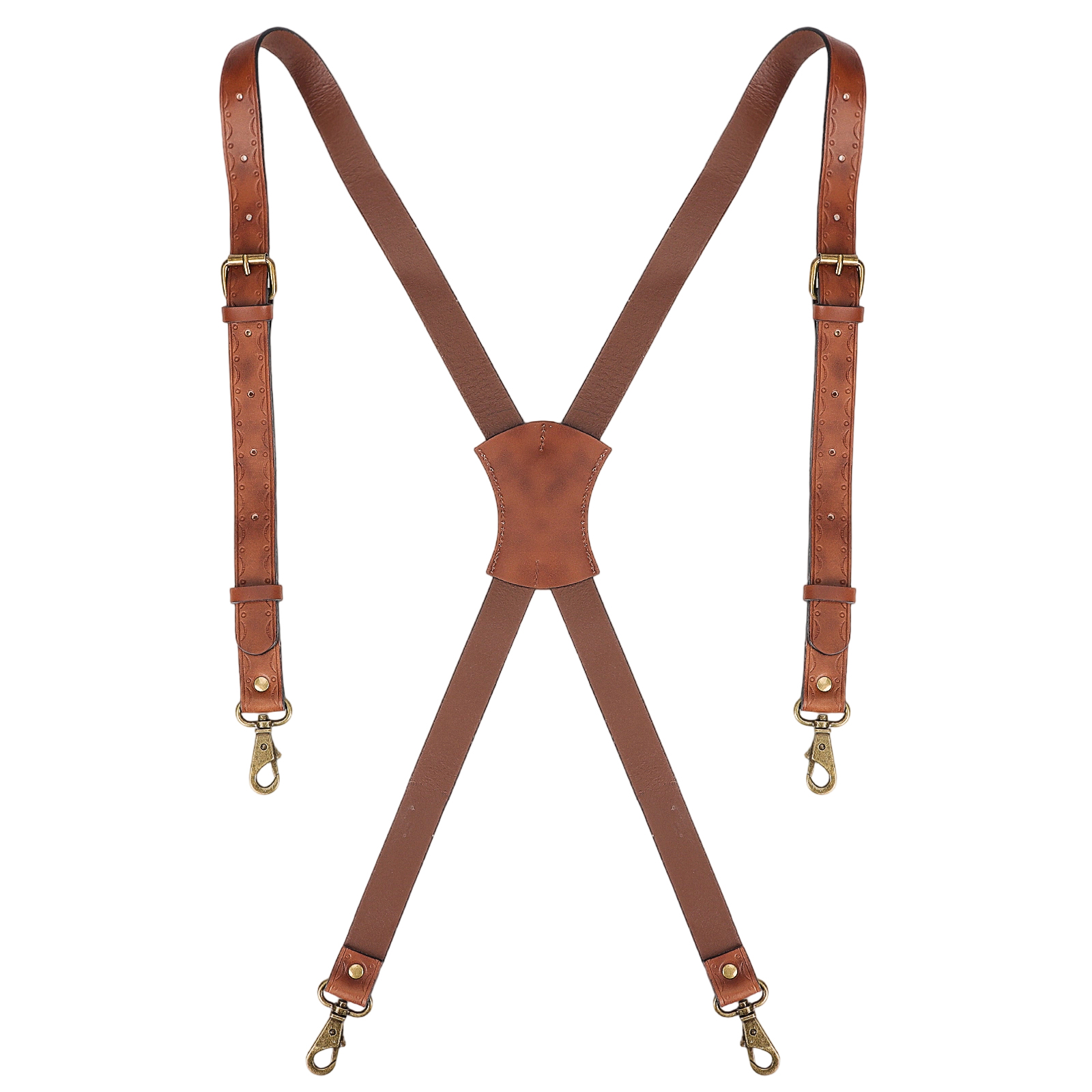 TOURBON Leather Mens Suspenders X Back Design with 4 Metal Clips