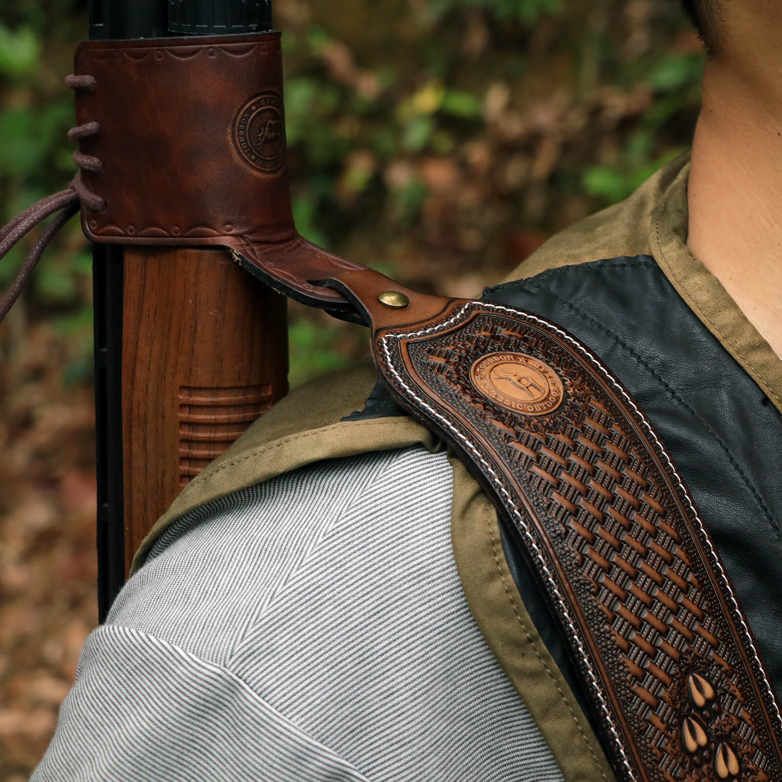 TOURBON Leather Sling Loop No Drill Leather Strap Attachment