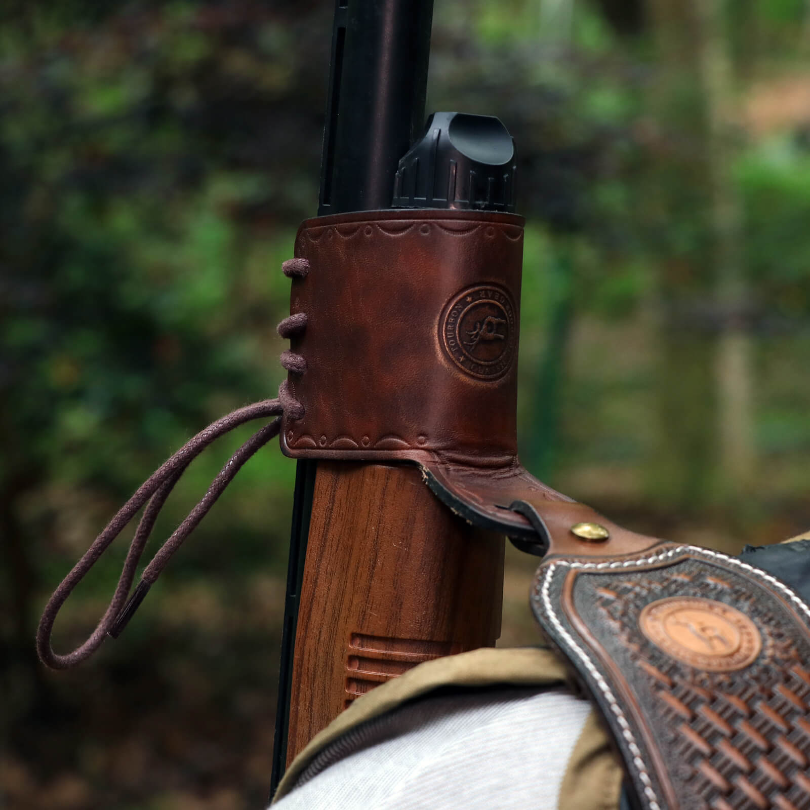 TOURBON Leather Sling Loop No Drill Gun Strap Attachment, Adjustable  Holster Barrel Mount Forend Cuff for Rifle Shotgun, image size:1600x1600