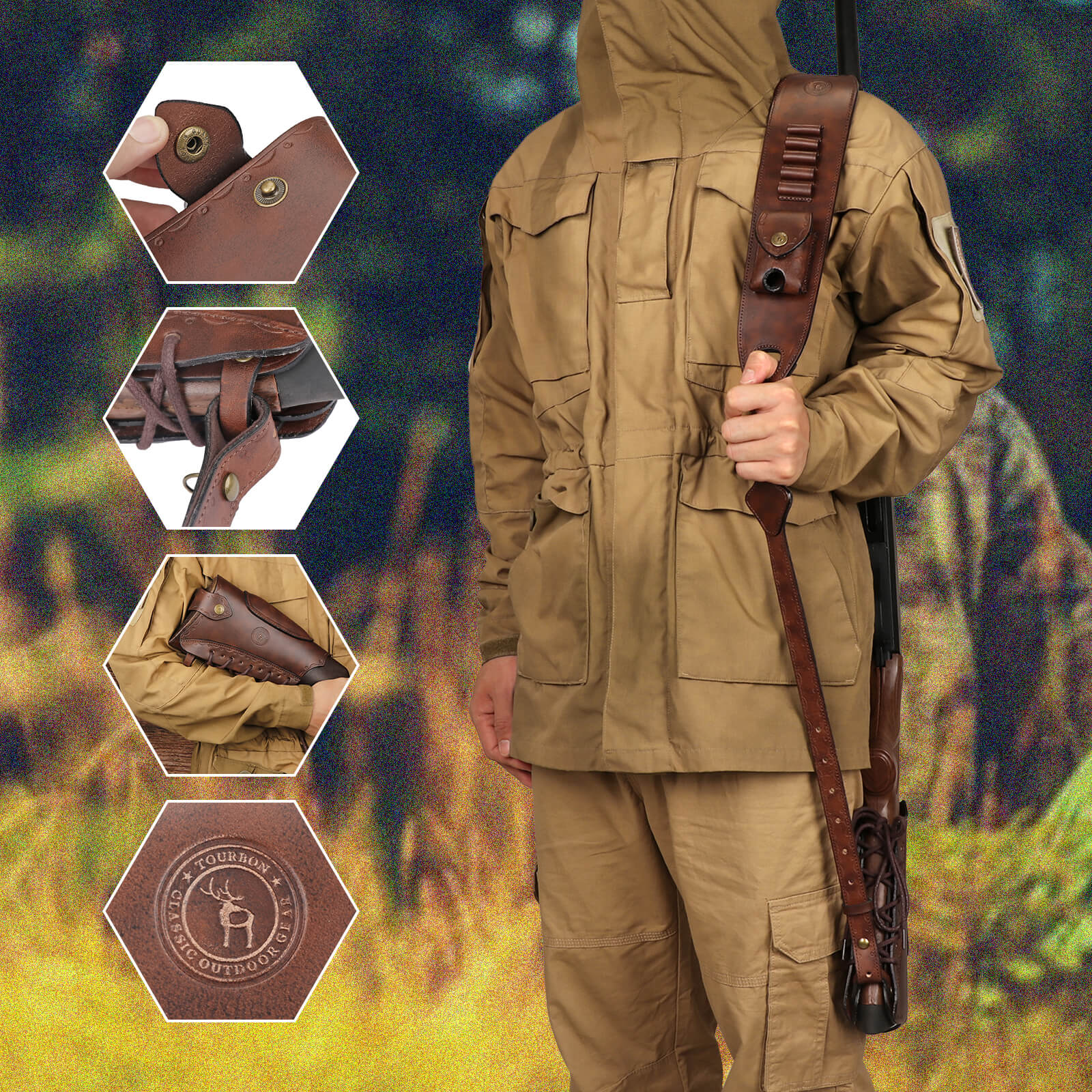 TOURBON Leather Cheek Riser No Drill Buttstock Cover Pouch