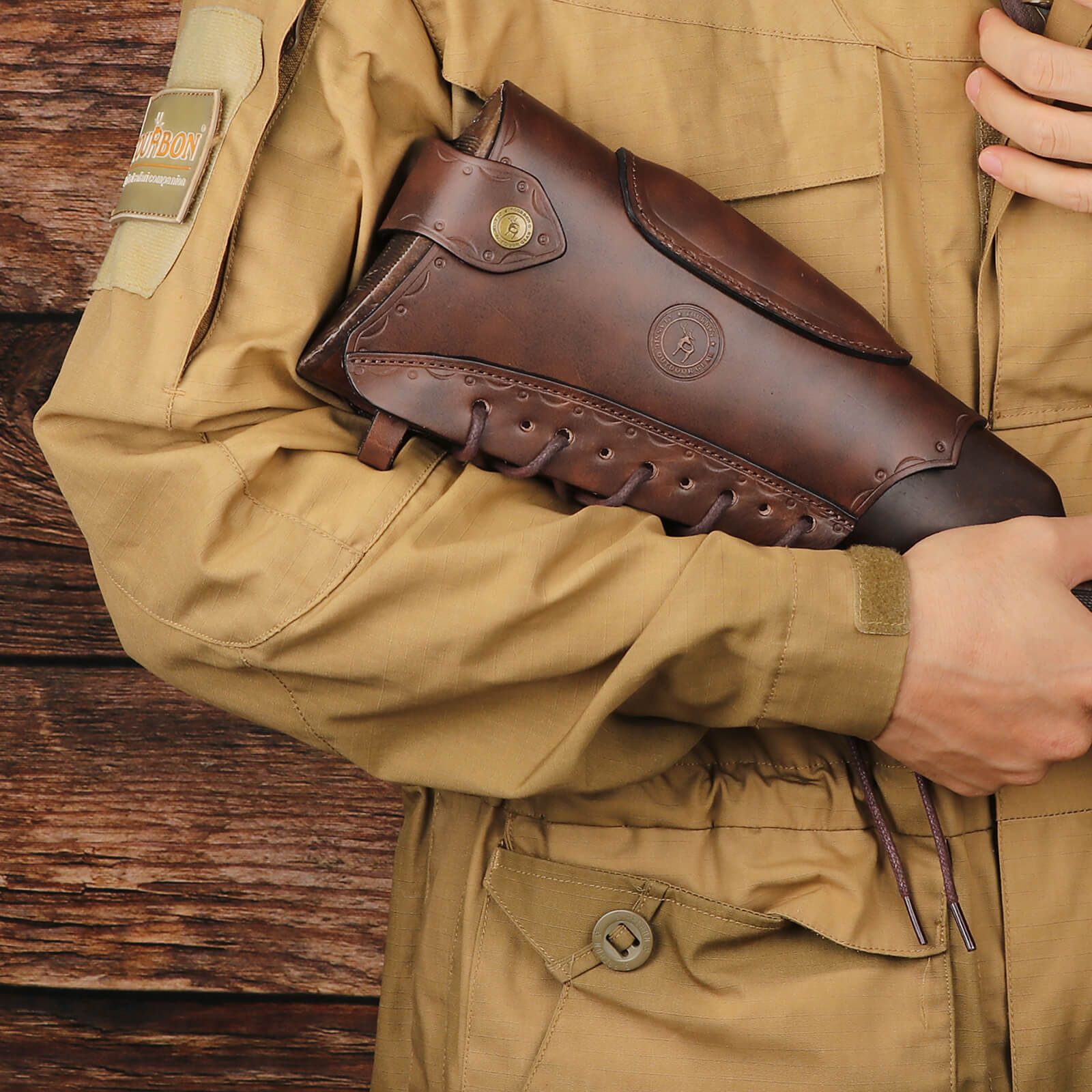 TOURBON Leather Cheek Riser No Drill Buttstock Cover Pouch