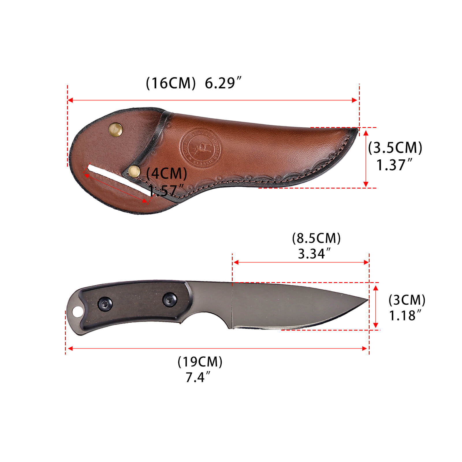Tourbon Leather Fixed Blade Knife Sheaths for 2.5" Length Blade 