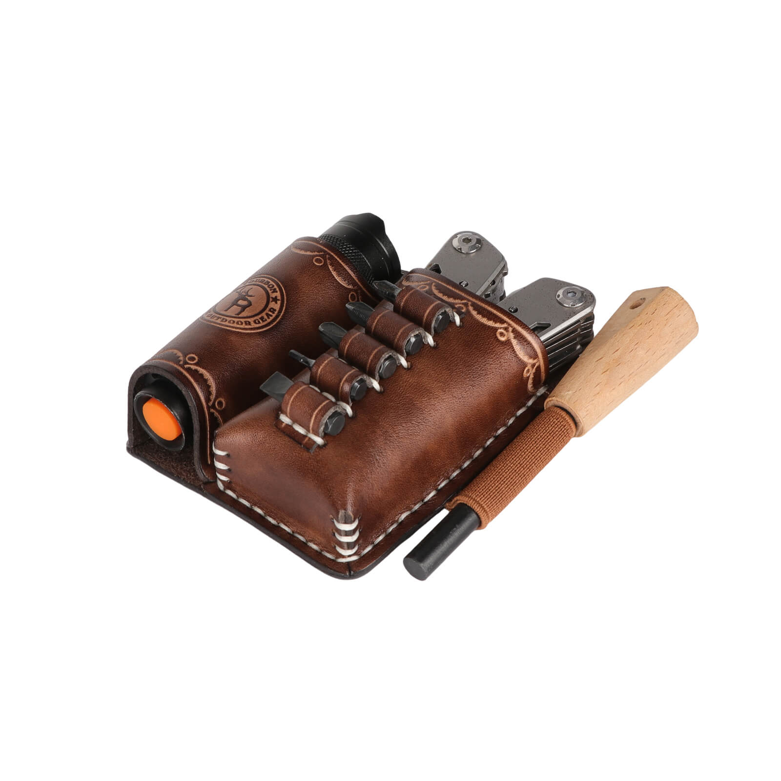 Vintage Genuine Leather Multitool Flashlight Holder  EDC Organizer 