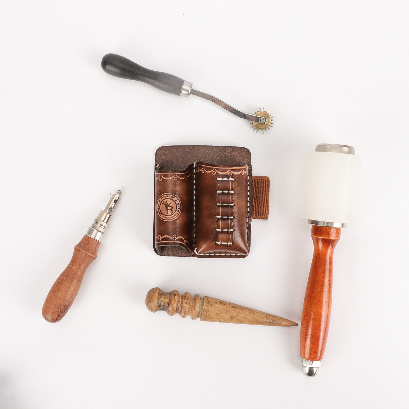 Vintage Genuine Leather Multitool Flashlight Holder  EDC Organizer 