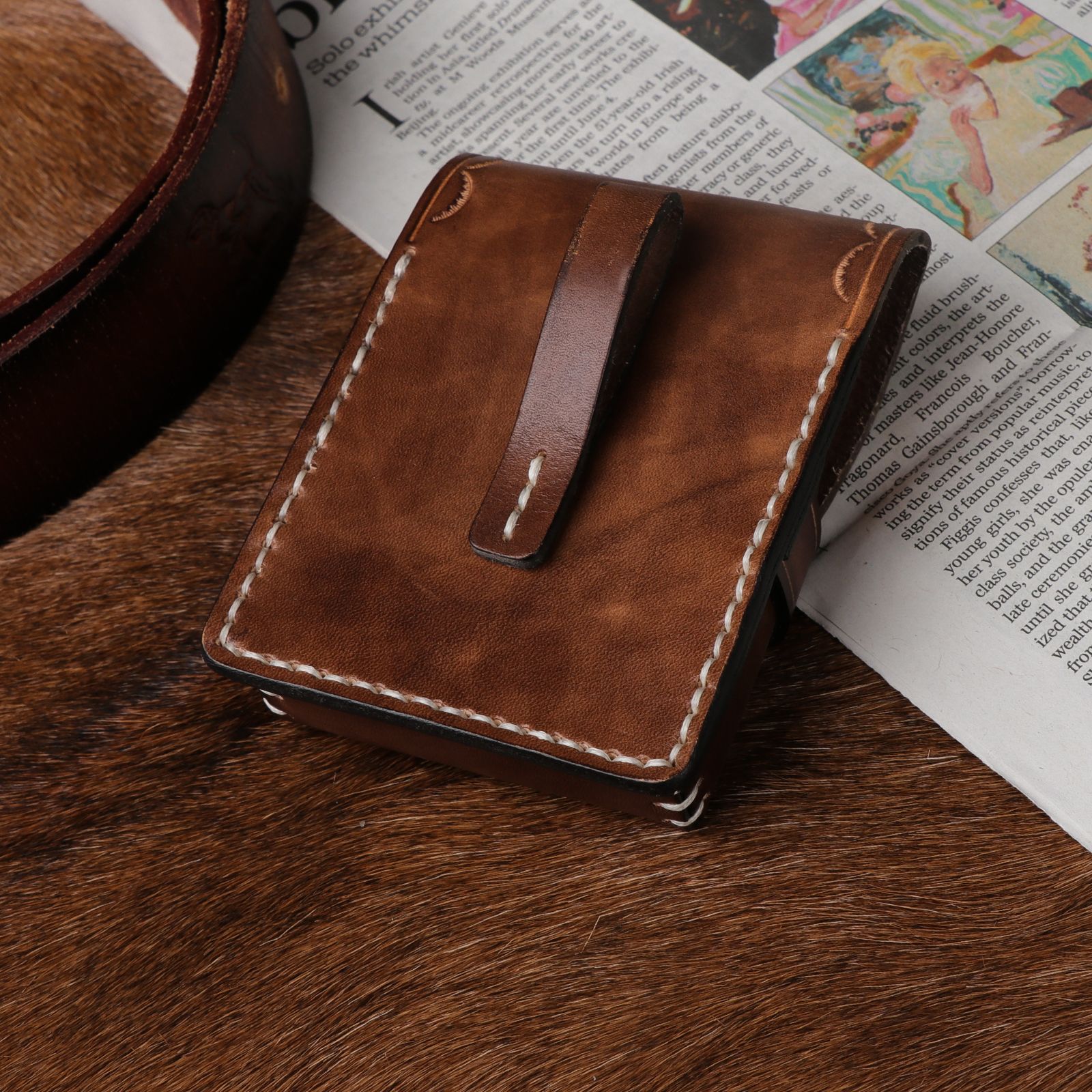 TOURBON Leather Cigarette Box Case Pouch Lighter Holder 