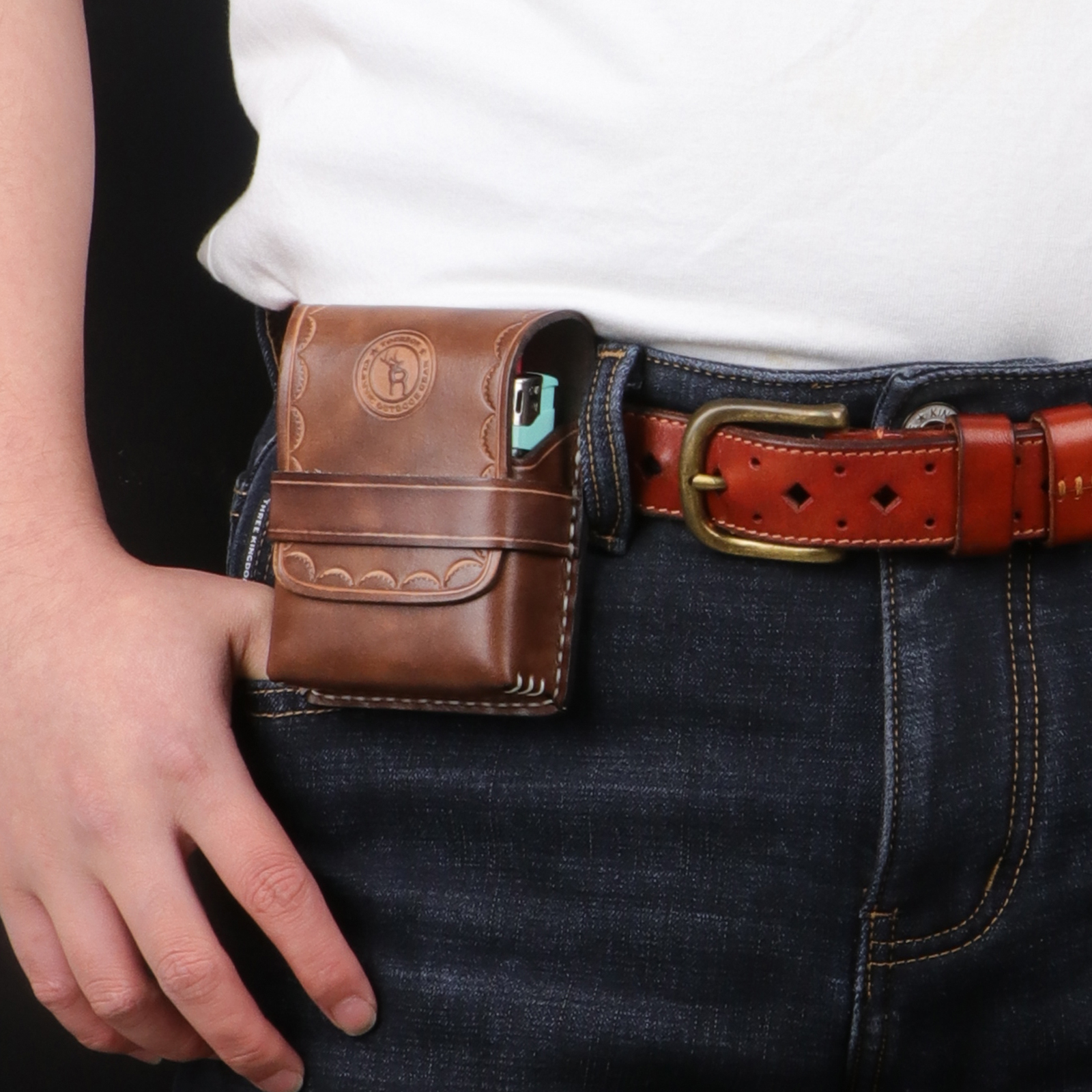 TOURBON Leather Cigarette Box Case Pouch Lighter Holder 