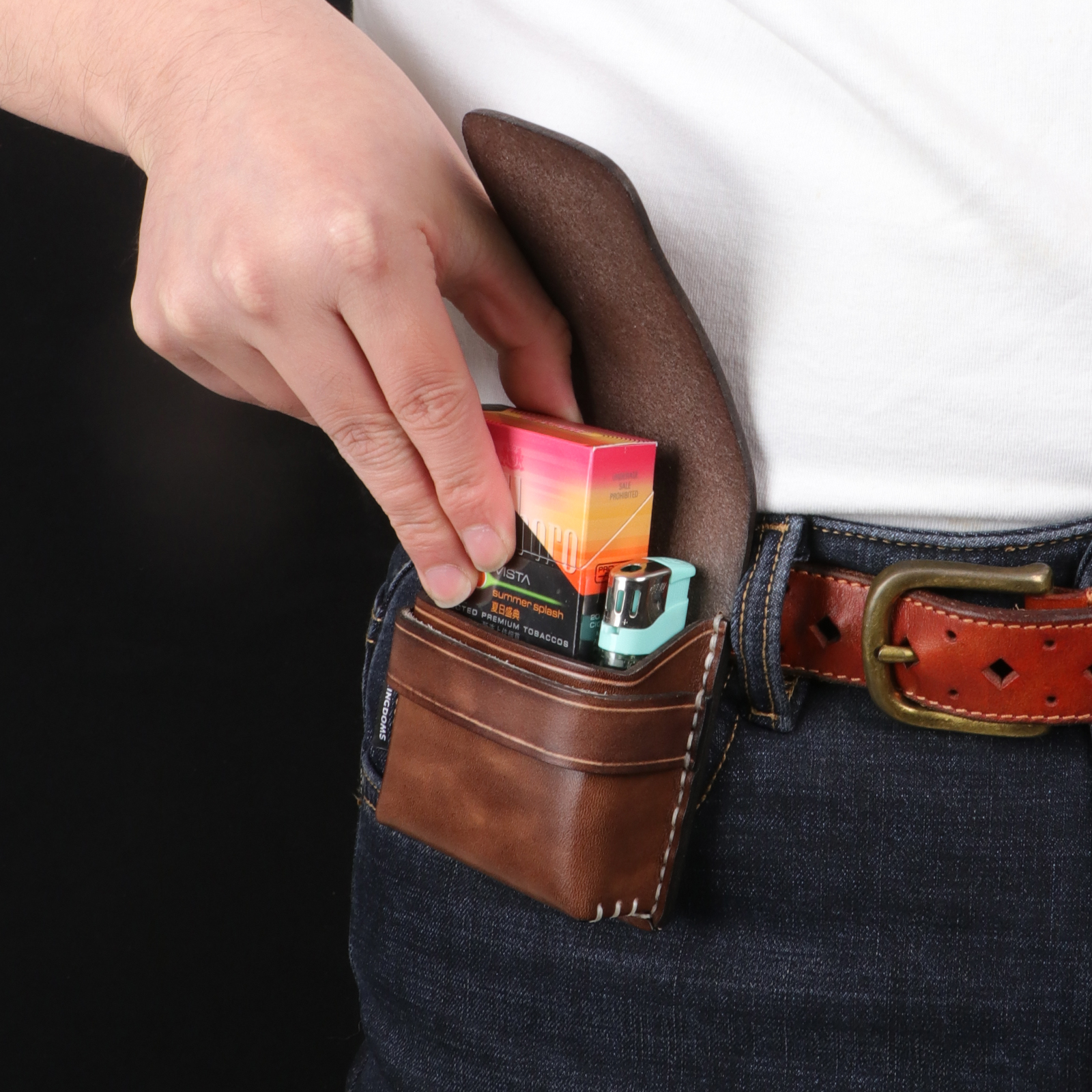 TOURBON Leather Cigarette Box Case Pouch Lighter Holder 