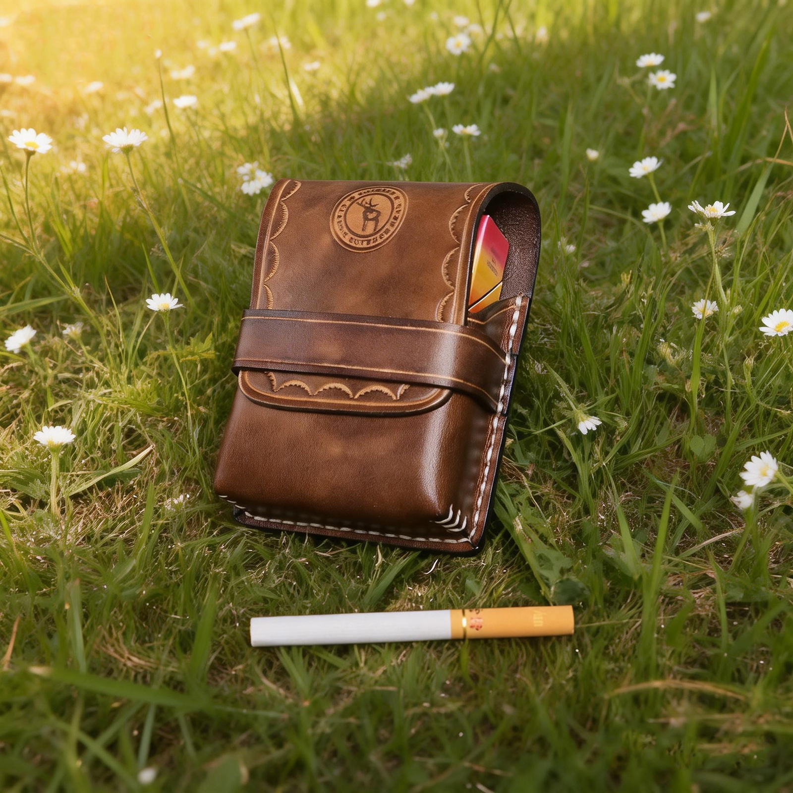 TOURBON Leather Cigarette Box Case Pouch Lighter Holder 