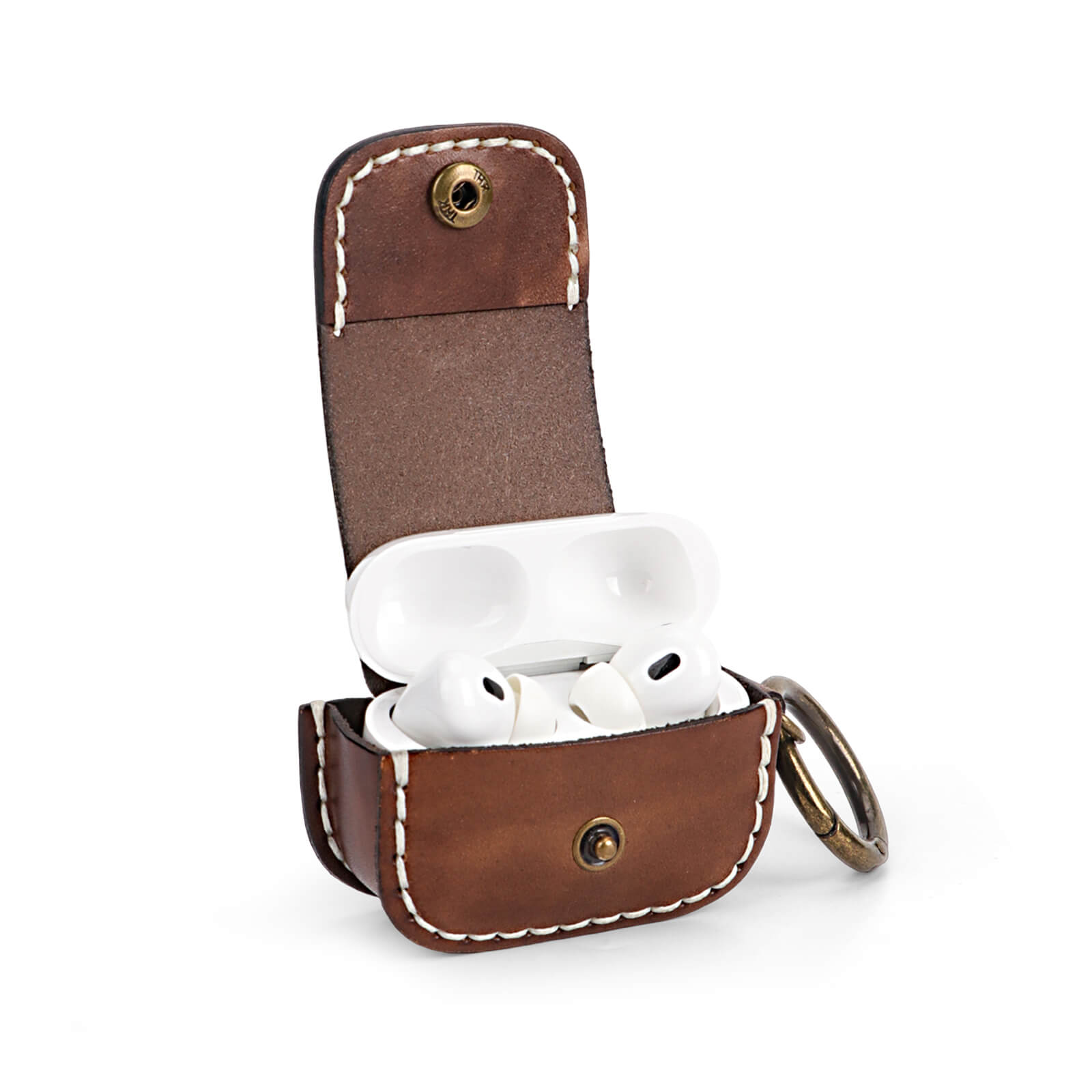 TOURBON Leather Handmade Earbuds Case with Keychain