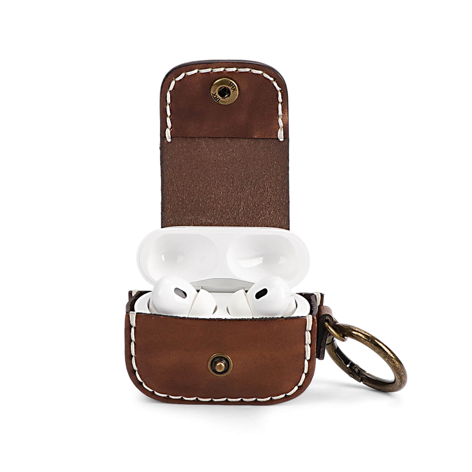 TOURBON Leather Handmade Earbuds Case with Keychain