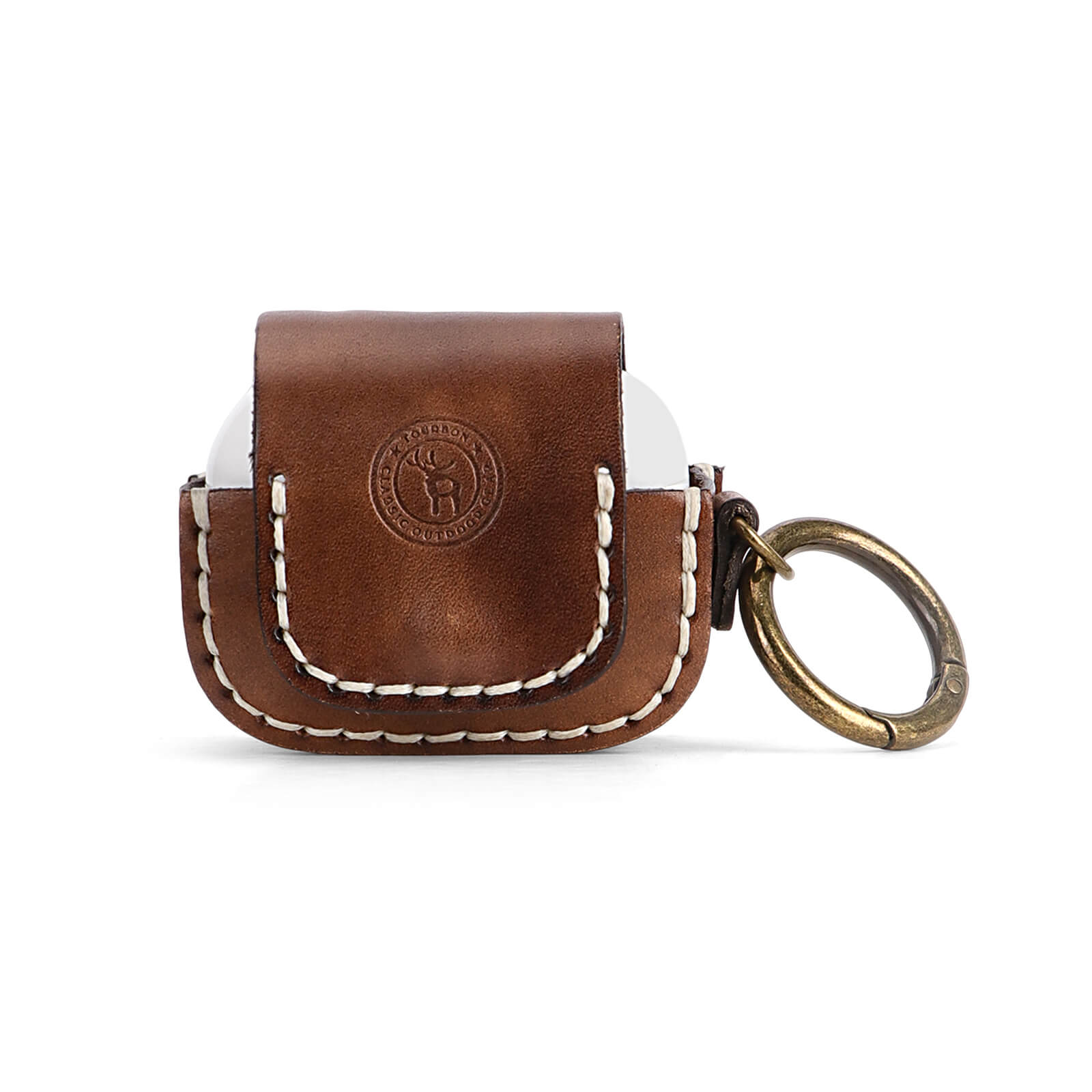 TOURBON Leather Handmade Earbuds Case with Keychain