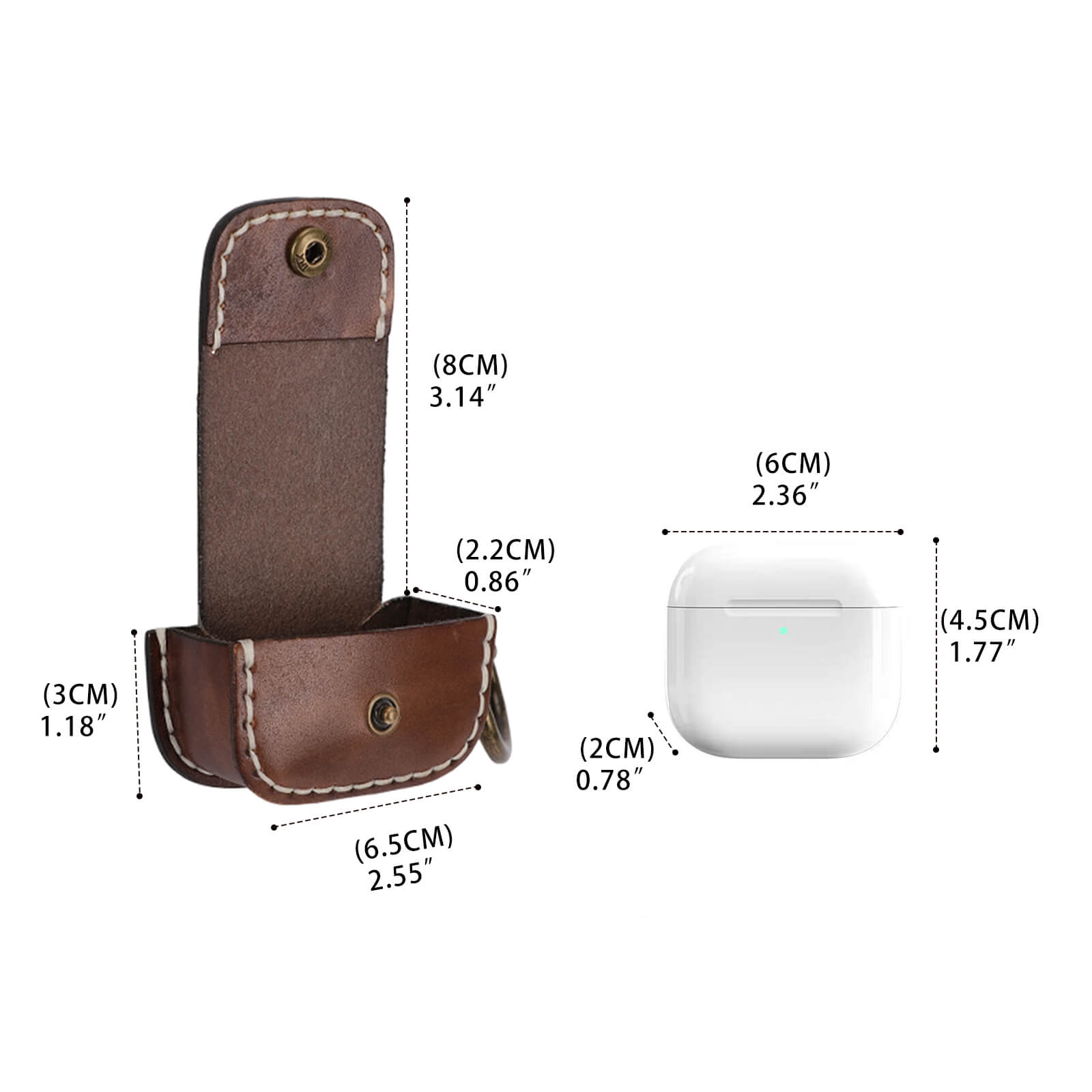 TOURBON Leather Handmade Earbuds Case with Keychain