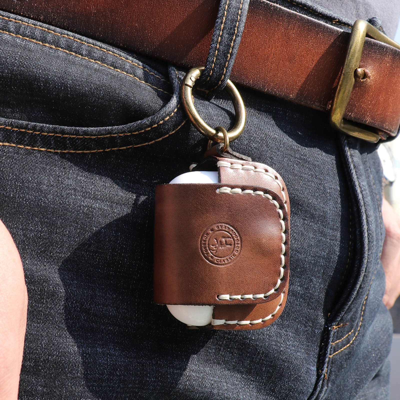 TOURBON Leather Handmade Earbuds Case with Keychain