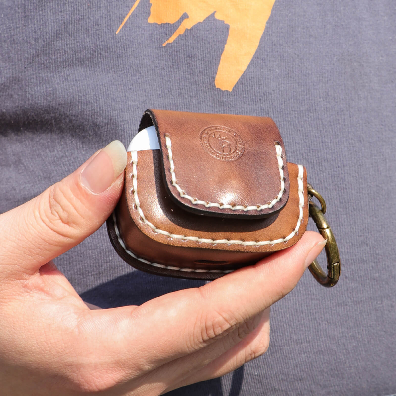 TOURBON Leather Handmade Earbuds Case with Keychain