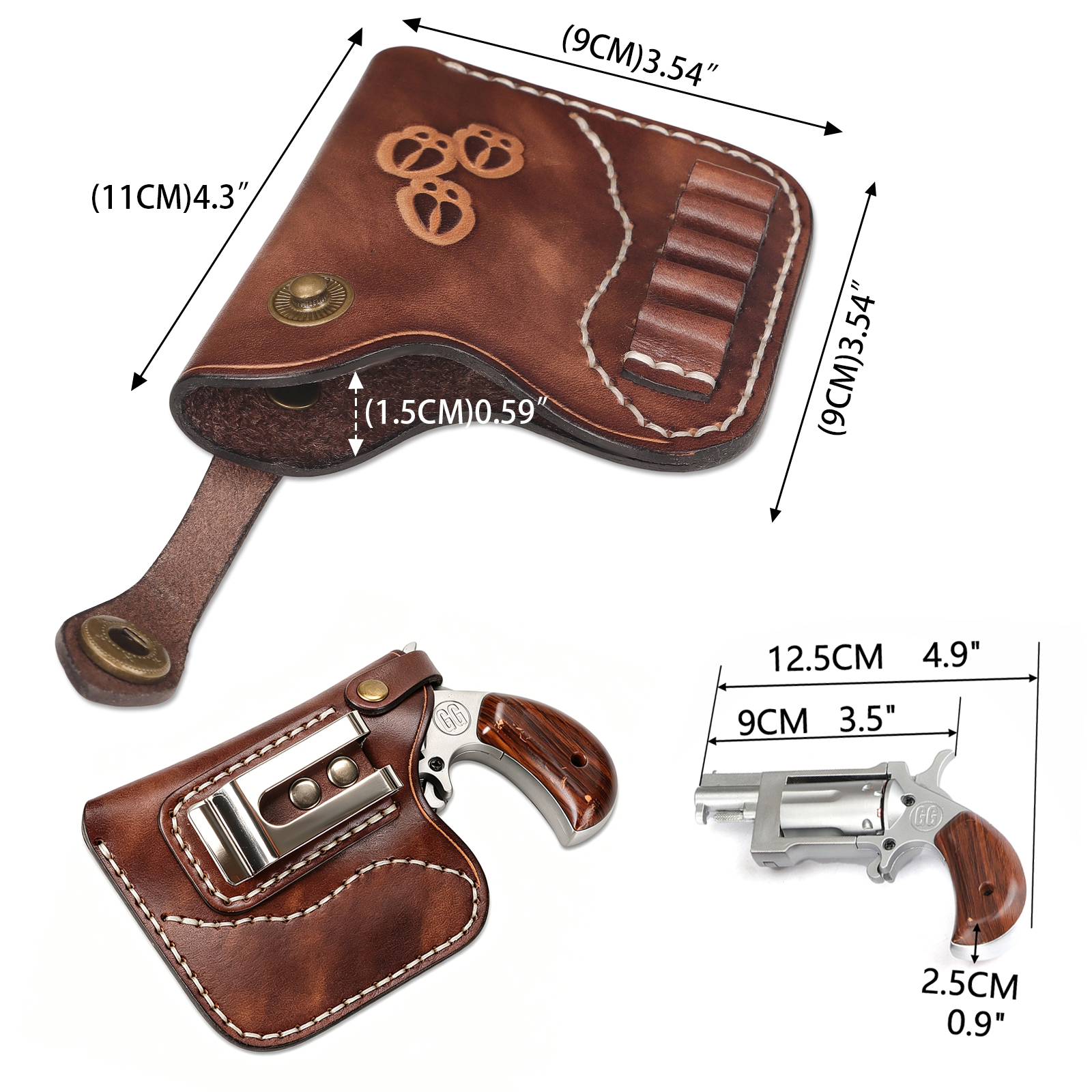 TOURBON Vintage Top-Grain Leather Pocket Holster with Ammo Holder