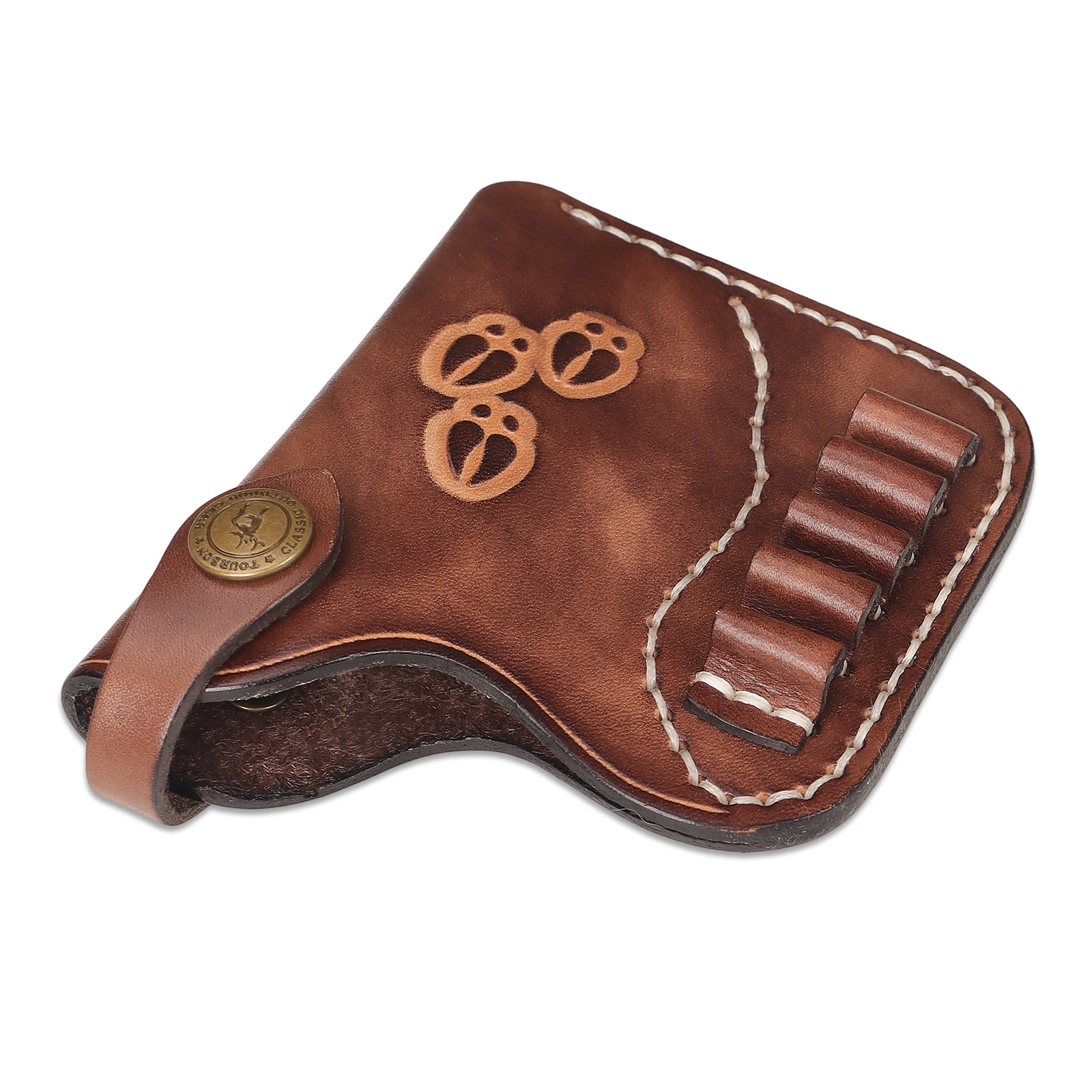 TOURBON Vintage Top-Grain Leather Pocket Holster with Ammo Holder